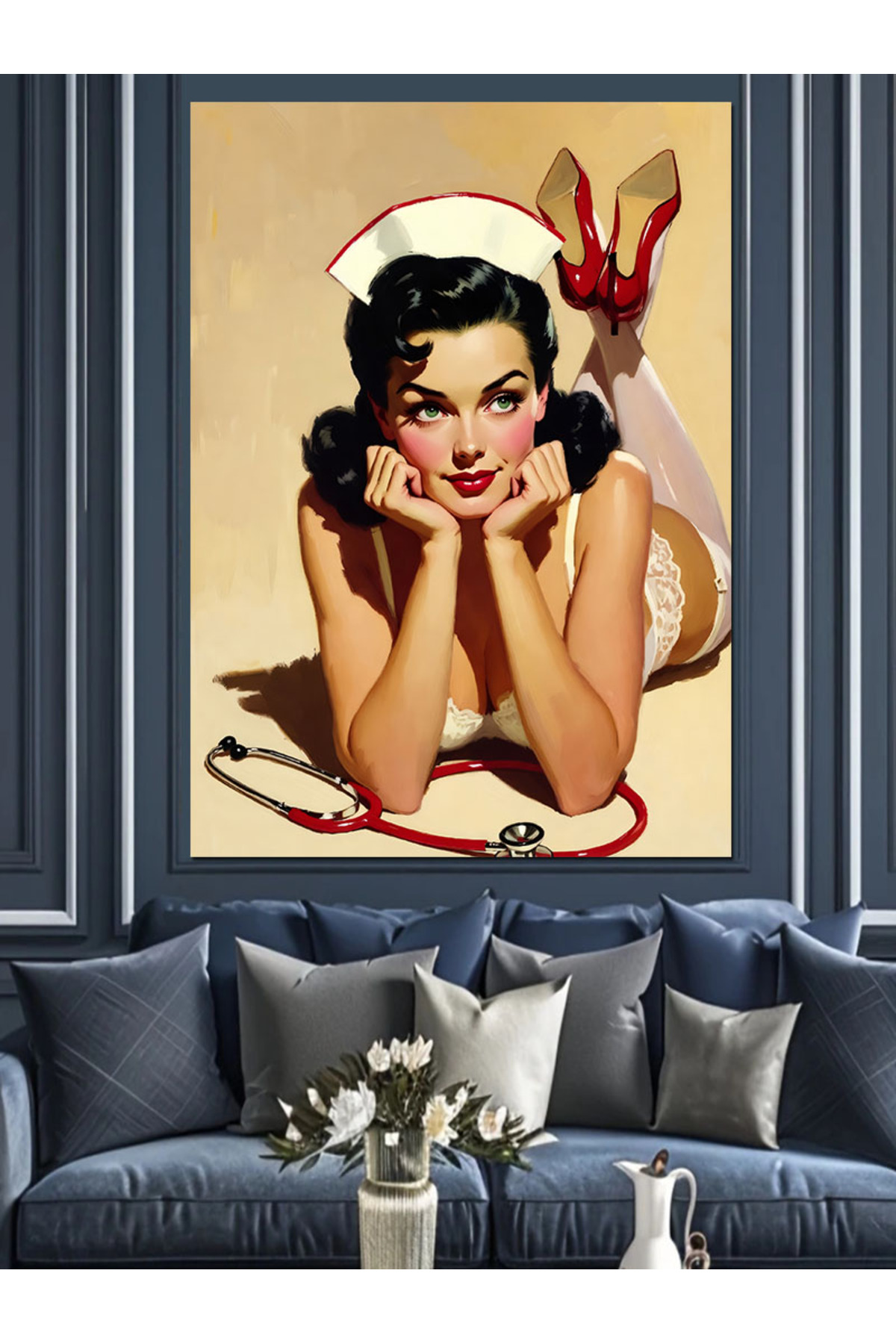Retro Elbiseli Yüksek kaliteli yağlı boya dokulu Kanvas Canvas Tablo kanvas tablo canvas tablo duva