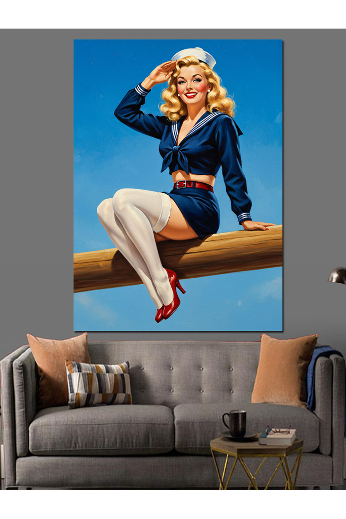 Denizci Pin-Up Yüksek kaliteli yağlı boya dokulu Kanvas Canvas Tablo kanvas tablo canvas tablo duva