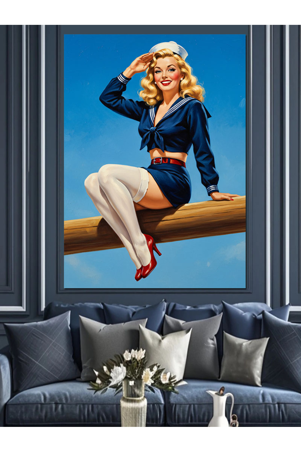 Denizci Pin-Up Yüksek kaliteli yağlı boya dokulu Kanvas Canvas Tablo kanvas tablo canvas tablo duva