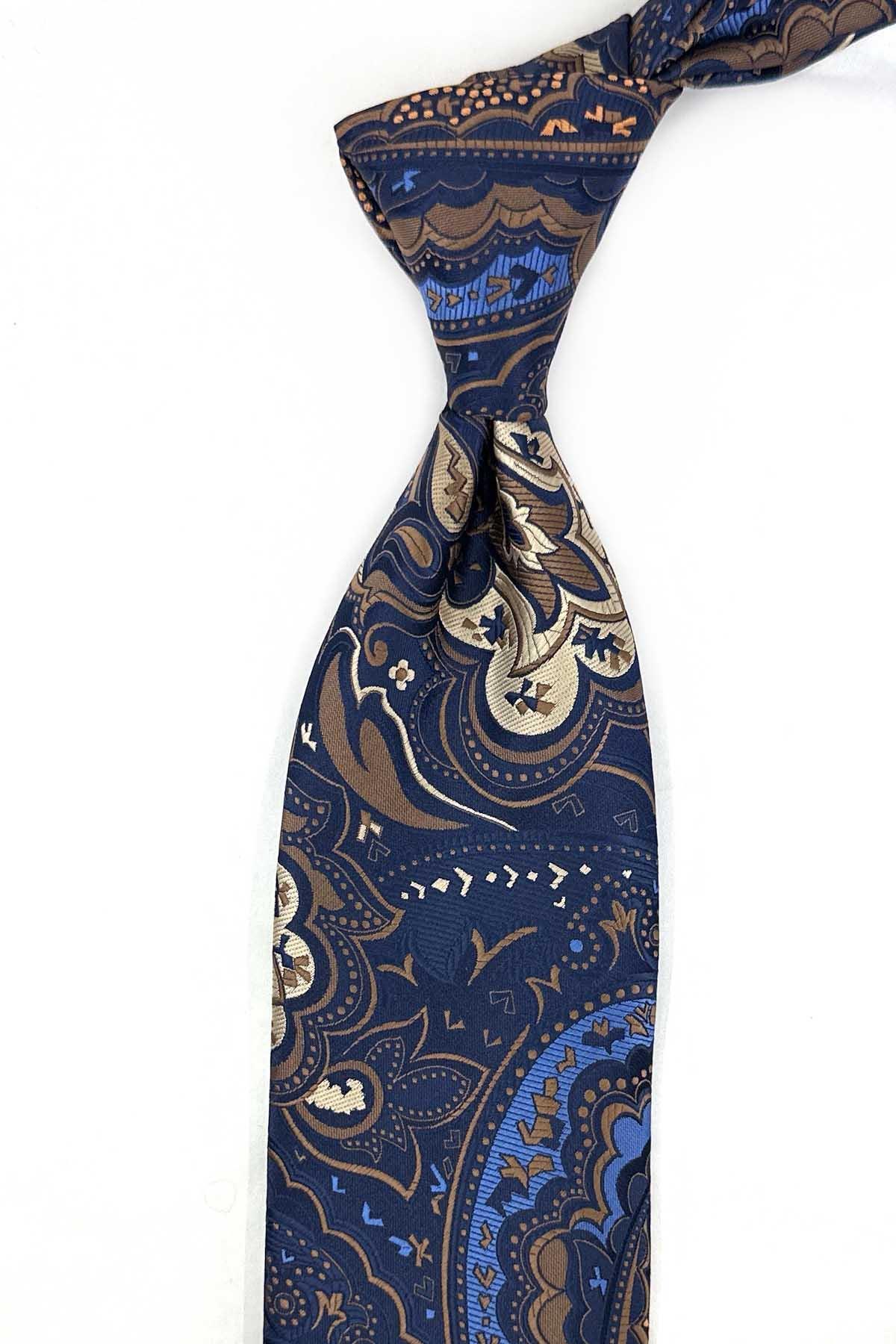  کراوات کلاسیک سرمه‌ای با طرح شال، دستمال جیبی KK13315
