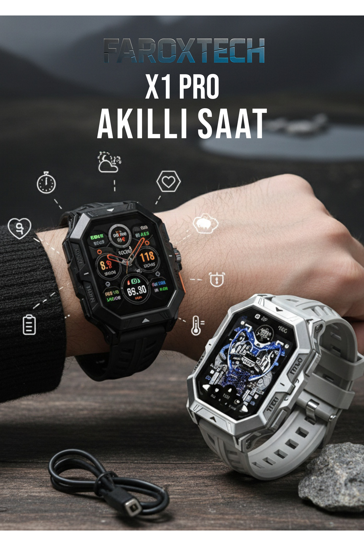 FaroxTech Outdoor Akıllı Saat - Zorlu Koşullara Dayanıklı, Şok