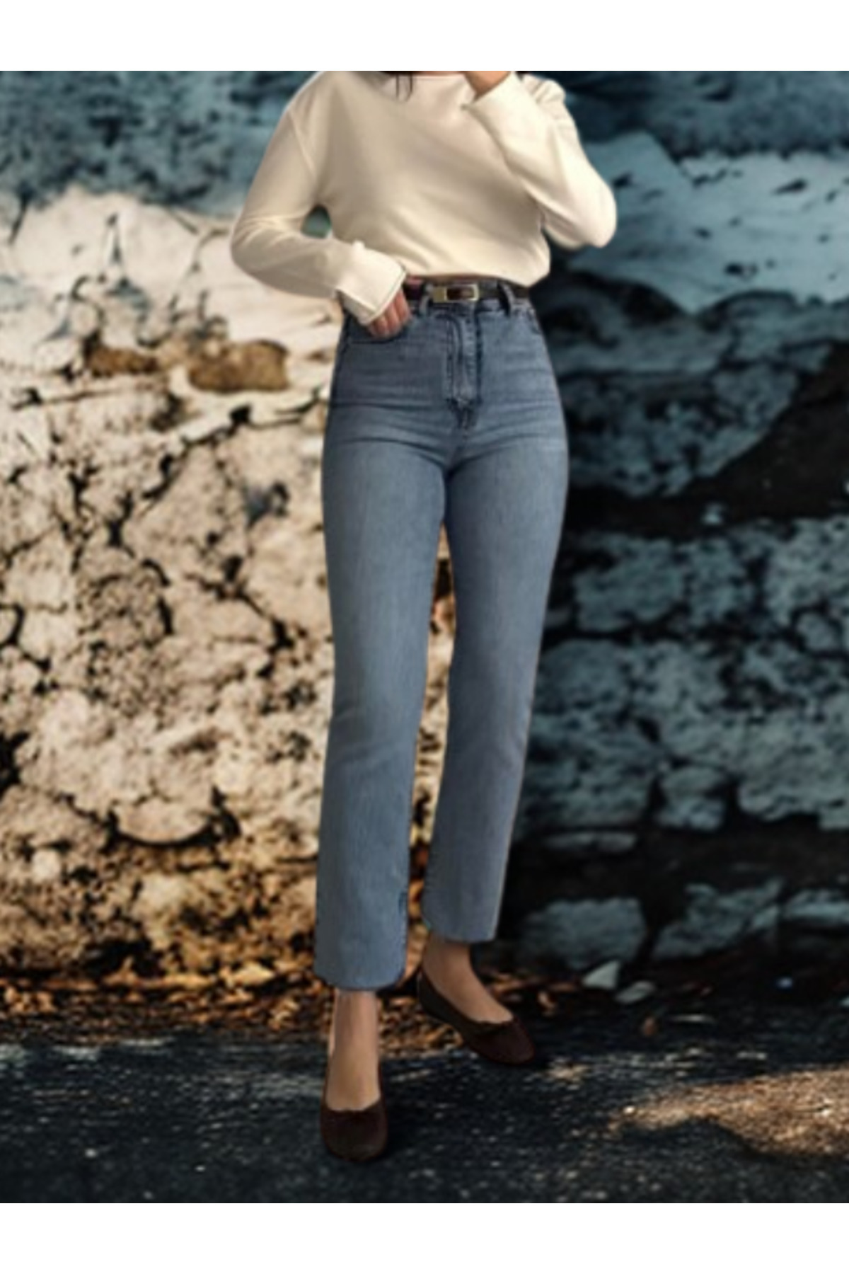 BEES JEANS  Julia Kadın Kar Mavi Mom Boy Fit Straight Jean
