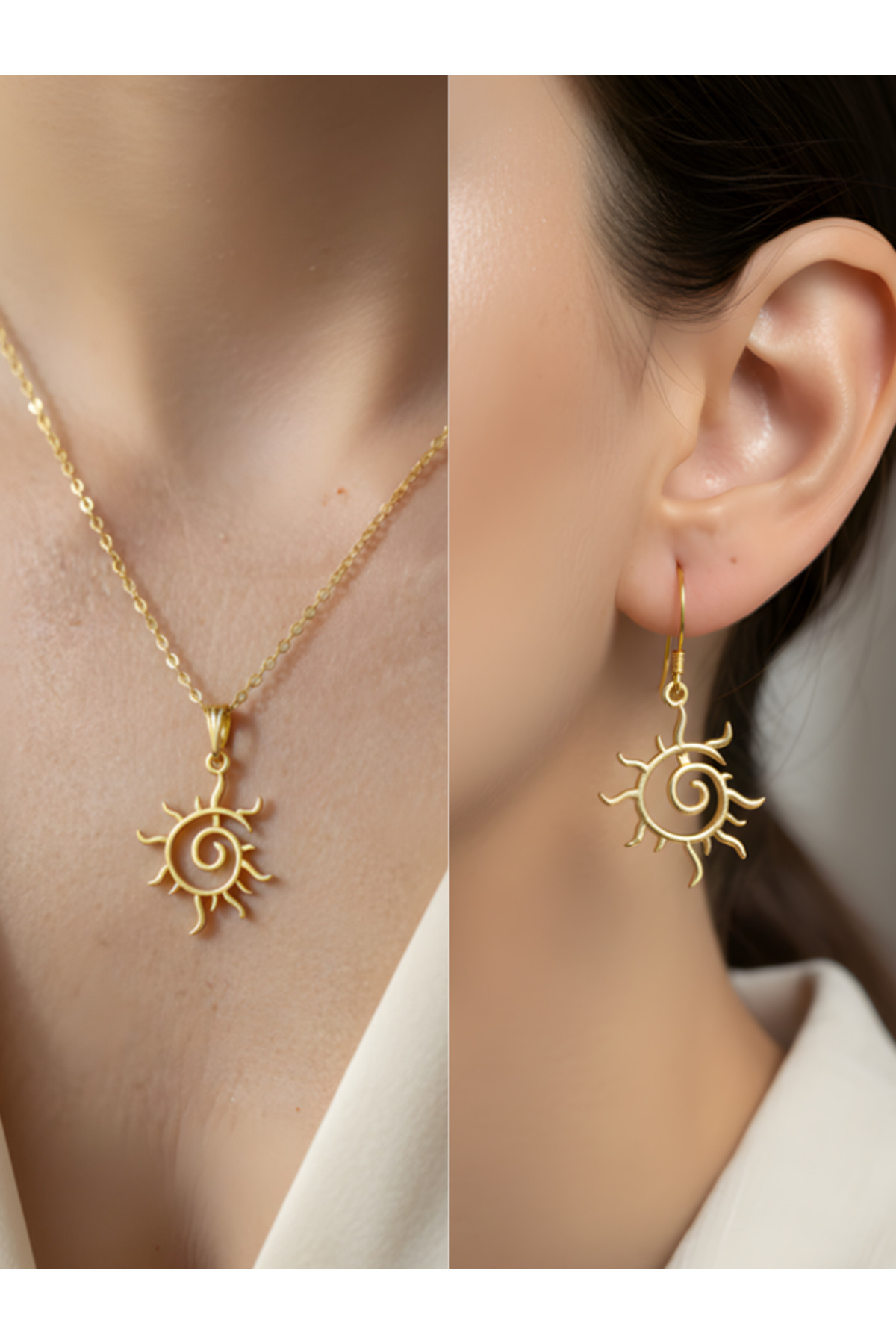 TURBİJ Güneş Spiral Detay Kadın Kolye Küpe Set