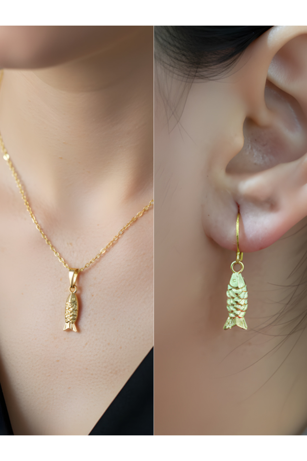 TURBİJ Balık Figür Detay Kadın Kolye Küpe Set