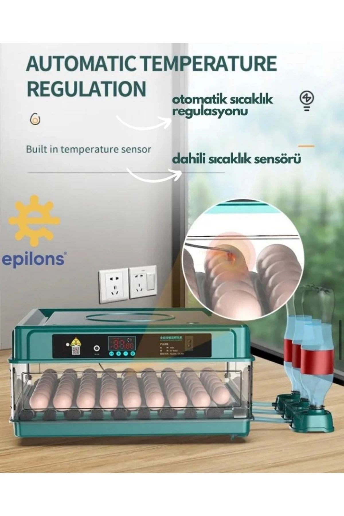 Epilons Profesyonel 130 Yumurtalık Tam Otomatik Kuluçka Makinesi Yedek Motorlu Tavuk Kaz Ördek Bıldırcın Güv