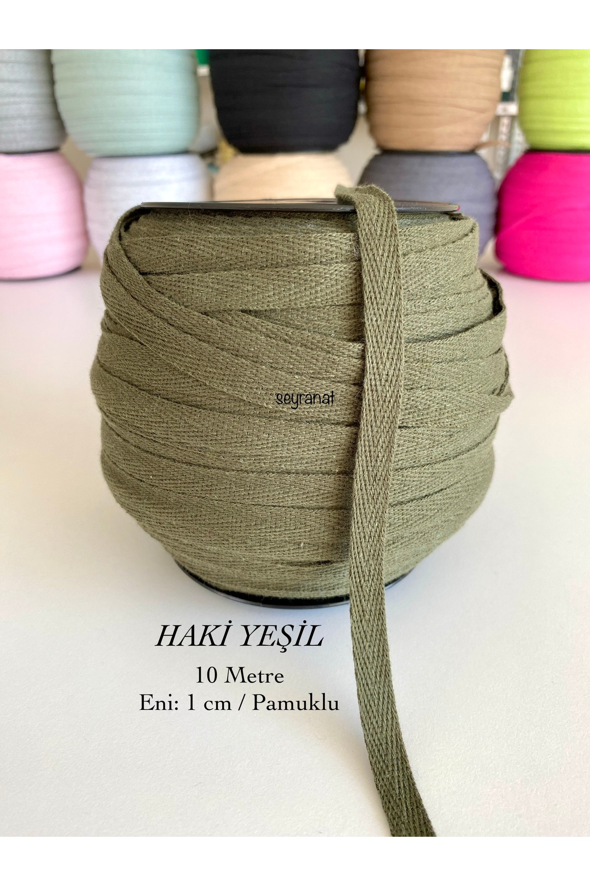 10 Meter Width 1 Cm Khaki Green Color Cotton Narrow Weave-Herringbone Piping-Ribbon- Extrafor -Seam Sealer