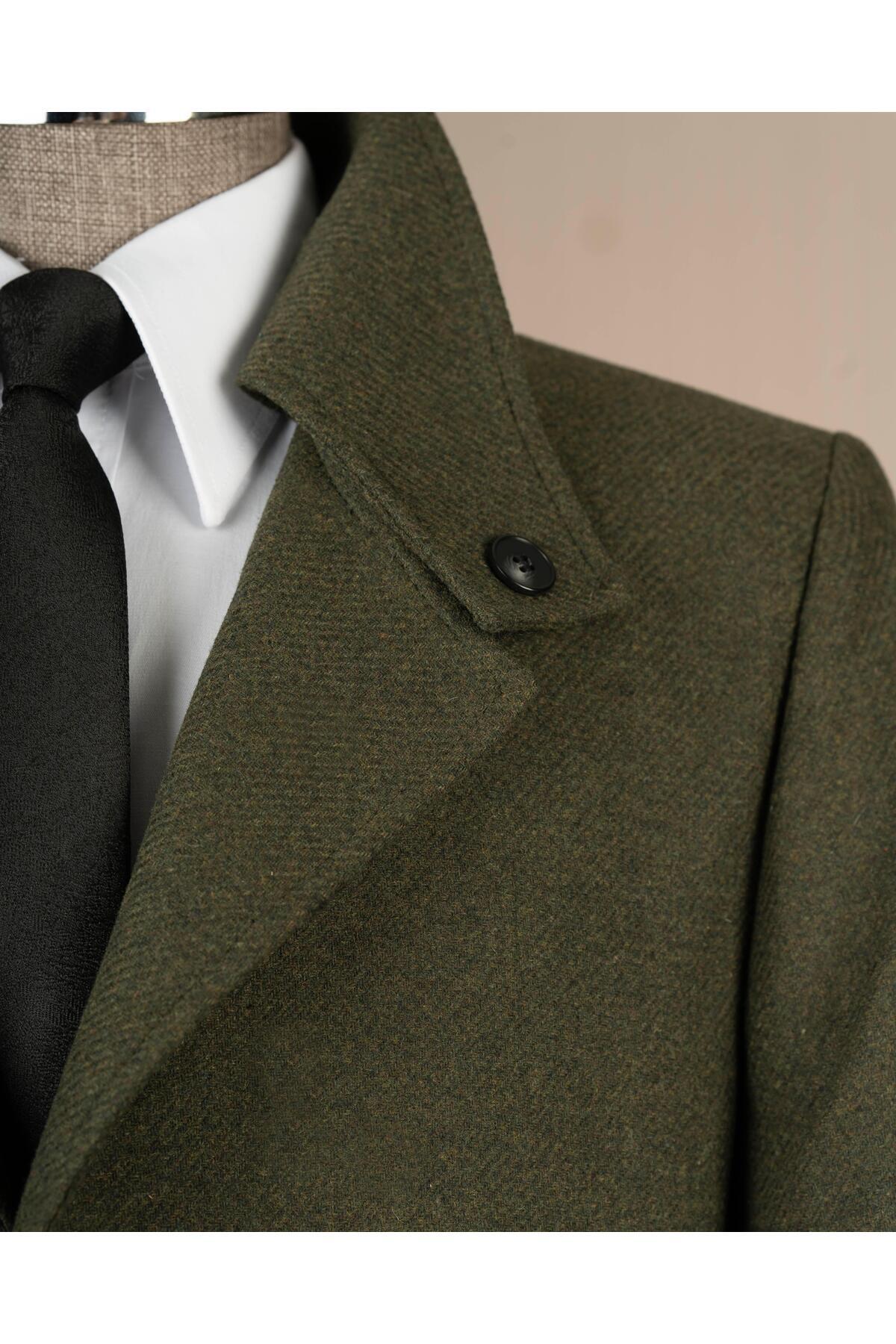 İtalyan stil slim fit kaşe yan cep erkek kaban haki T15054 — خاکی — تصویر 3 از 6