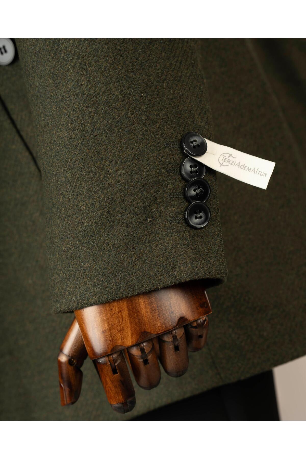 İtalyan stil slim fit kaşe yan cep erkek kaban haki T15054 — خاکی — تصویر 4 از 6