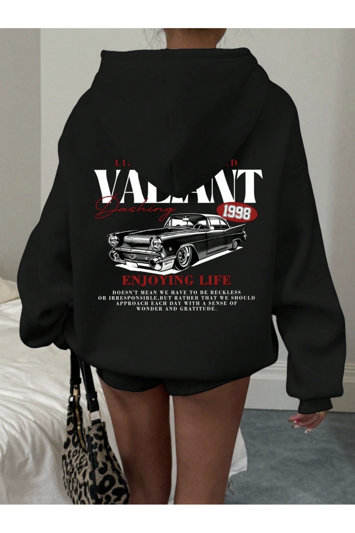 سویشرت نخی کلاه‌دار رنگارنگ سایز بزرگ طرح VALIANT مخصوص یونی‌سکس زنانه/مردانه — مشکی VALIANT-HOODED-COHERENT-