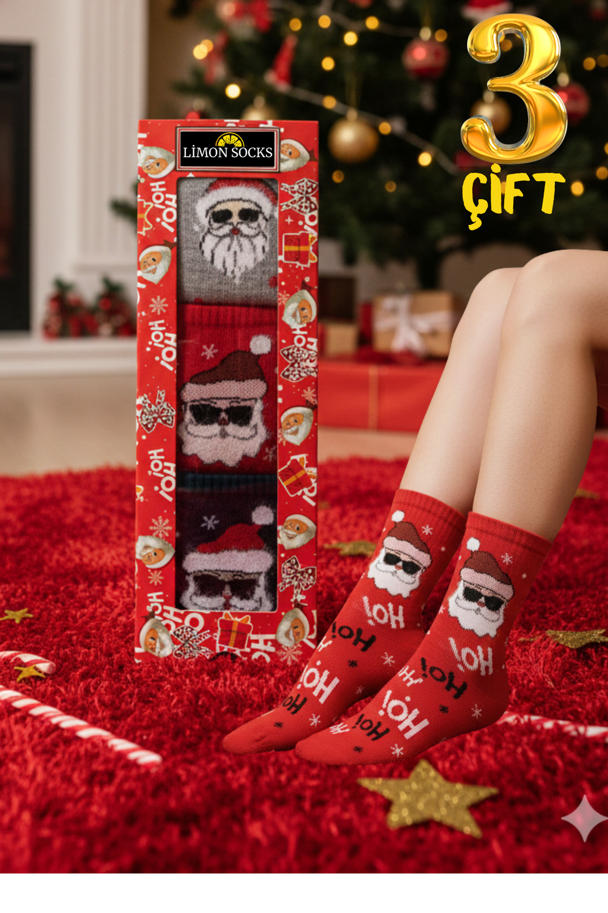 3'lü Paket Yılbaşı KUTULU Hediyesi Yeniyıl Kadın Erkek Unisex Renkli Yılbaşı Çorapları — görsel 6 · 102832480057