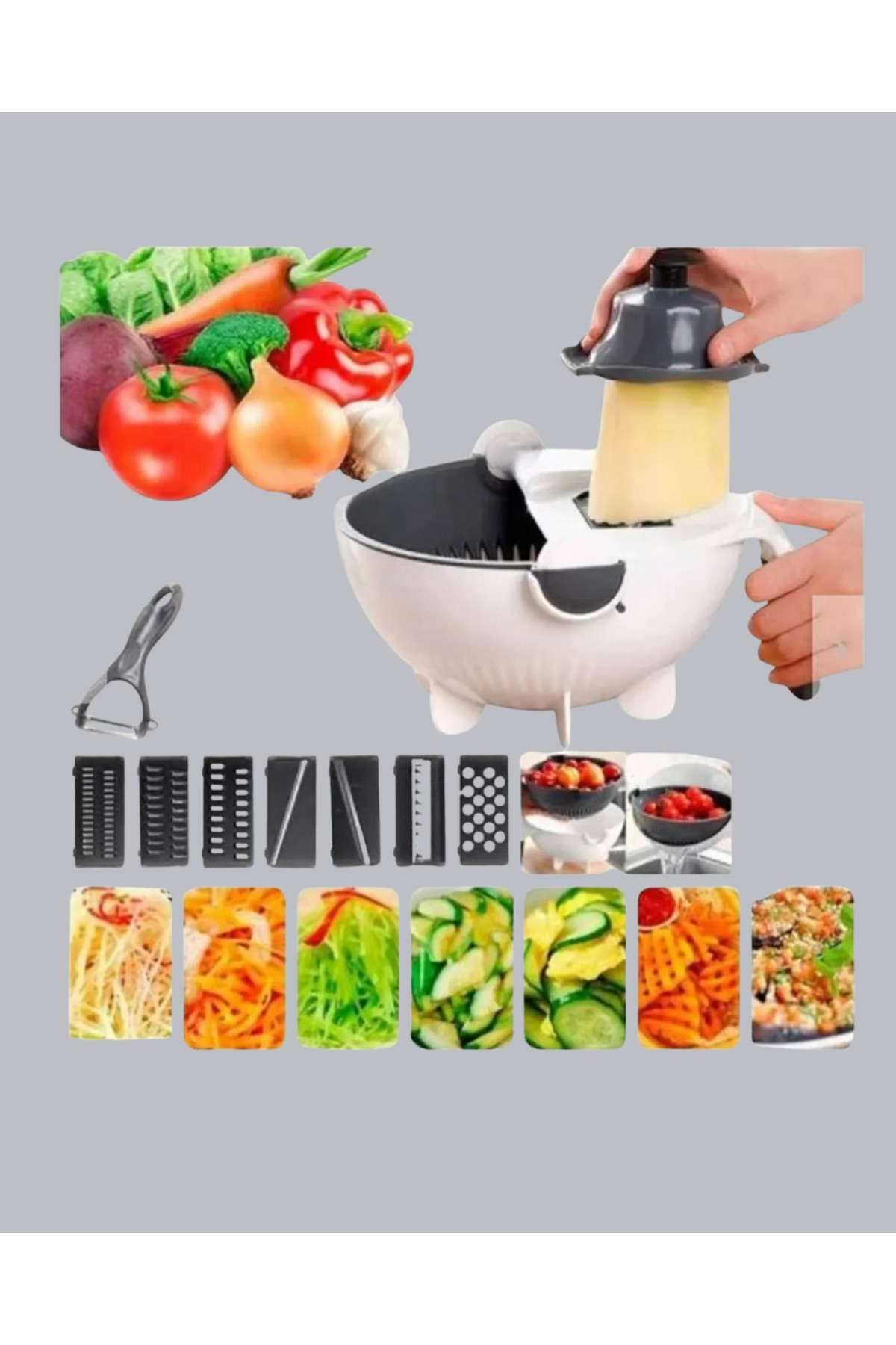 Eco Lounge Döner Mekanizmalı 5’i 1 Arada Süzgeçli Rende Sebze Meyve Doğrama Cihazı fotoğrafı 3 (önizleme)