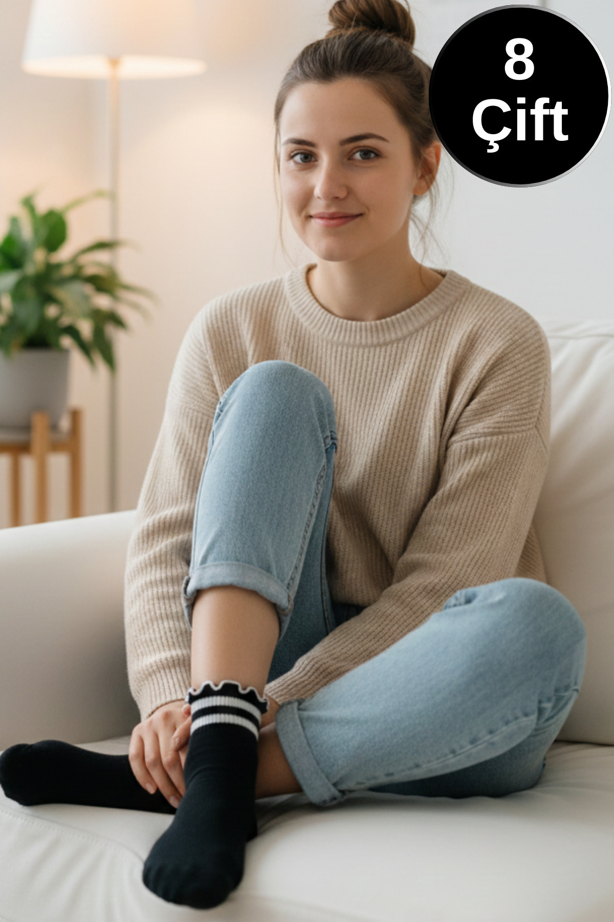 Kadın Çorap Fırfırlı Bilek Boy Desenli (8 ÇİFT) Kaliteli Penye Patik Çorap — görsel 4 · 102832480069