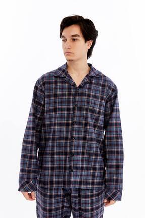 MADE BY ALİSHA KARELİ EKOSE PAMUKLU CEKET YAKA ÖNDEN DOĞMELİ ERKEK PİJAMA TAKIMI