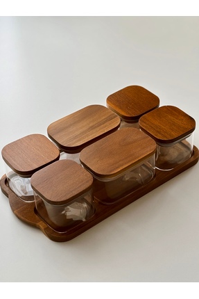 SUELF CO 6'lı Akasya Kapaklı ve Standlı Kahvaltılık Seti