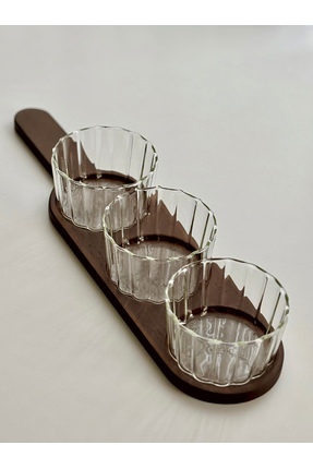 SUELF CO 3'lü Akasya Standlı Cam Kase Seti