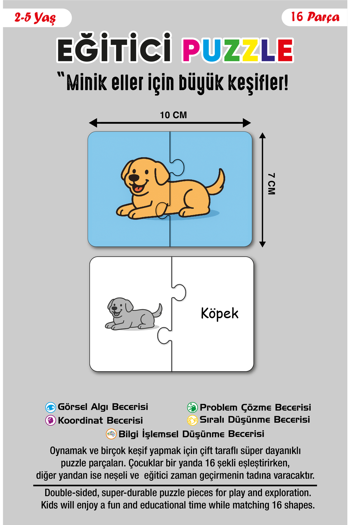 ByMeyla 16 Parça Hayvanlar Alemi | Zeka Geliştirici Eşleştirme Puzzle Eğitim Seti fotoğrafı 6 (önizleme)