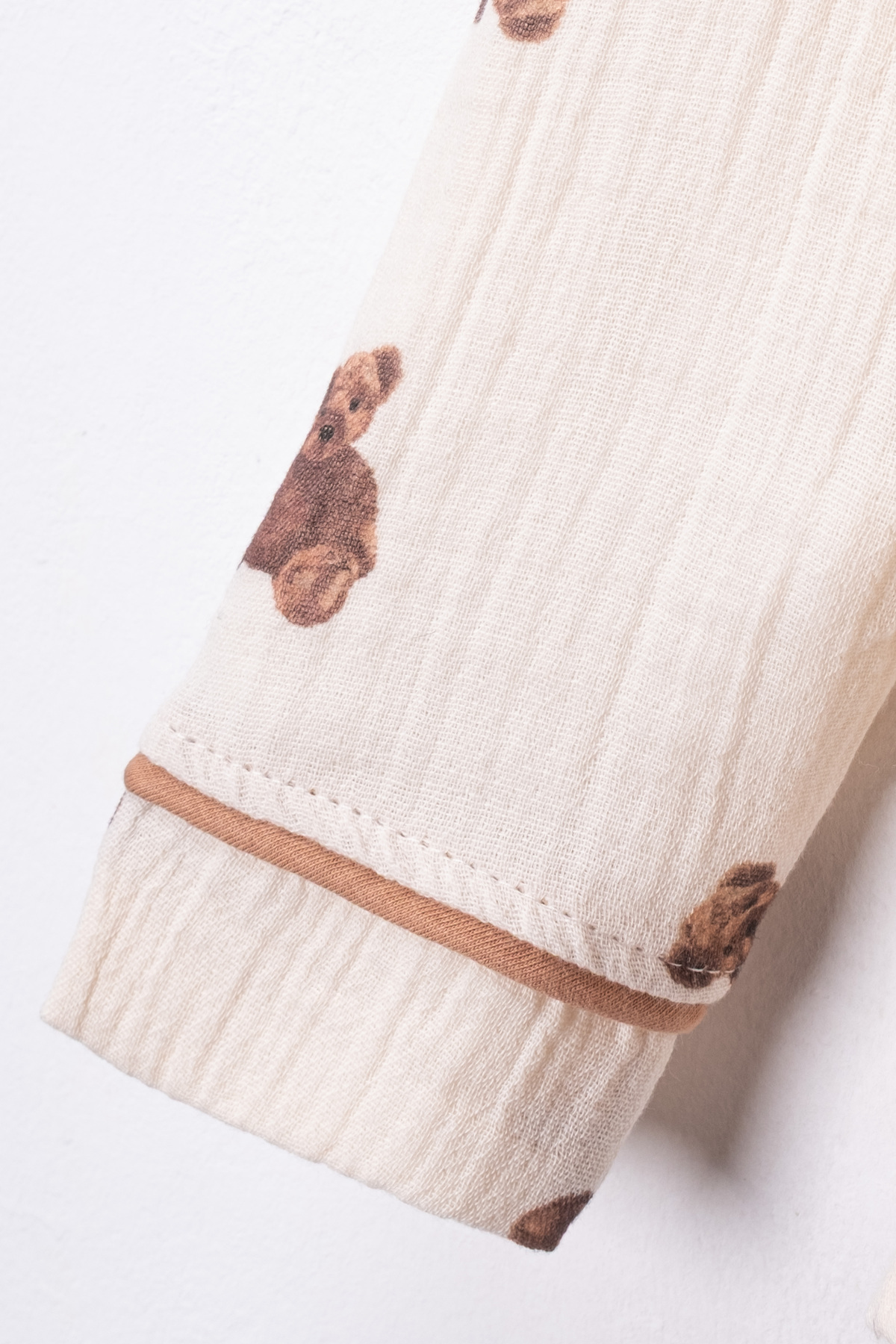 TİNY GOLDEN %100 Pamuk Organik Çift Katlı Ayıcık Desenli Müslin Boydan Düğmeli İkili Takım Çocuk Pijama Takımı fotoğrafı 6 (önizleme)