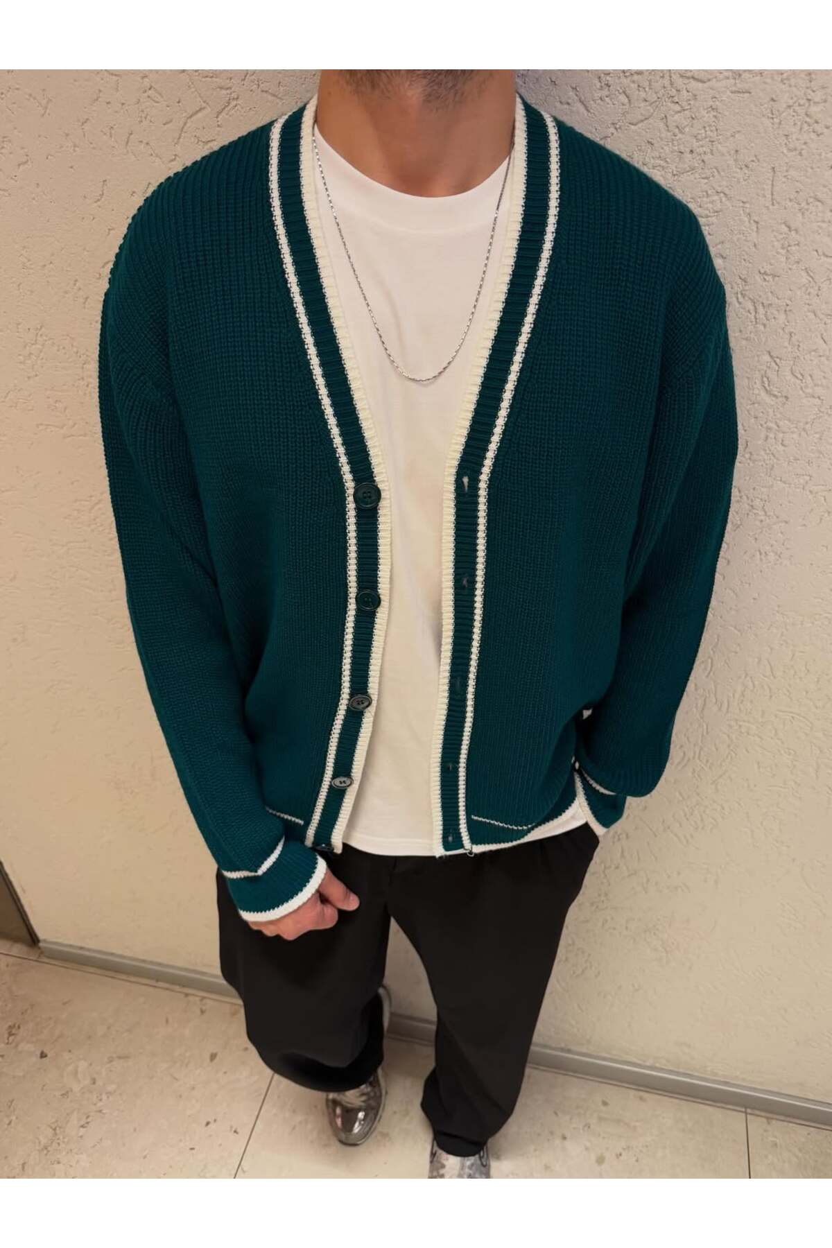 THMANY  ŞERİT DETAYLI TRİKO HIRKA