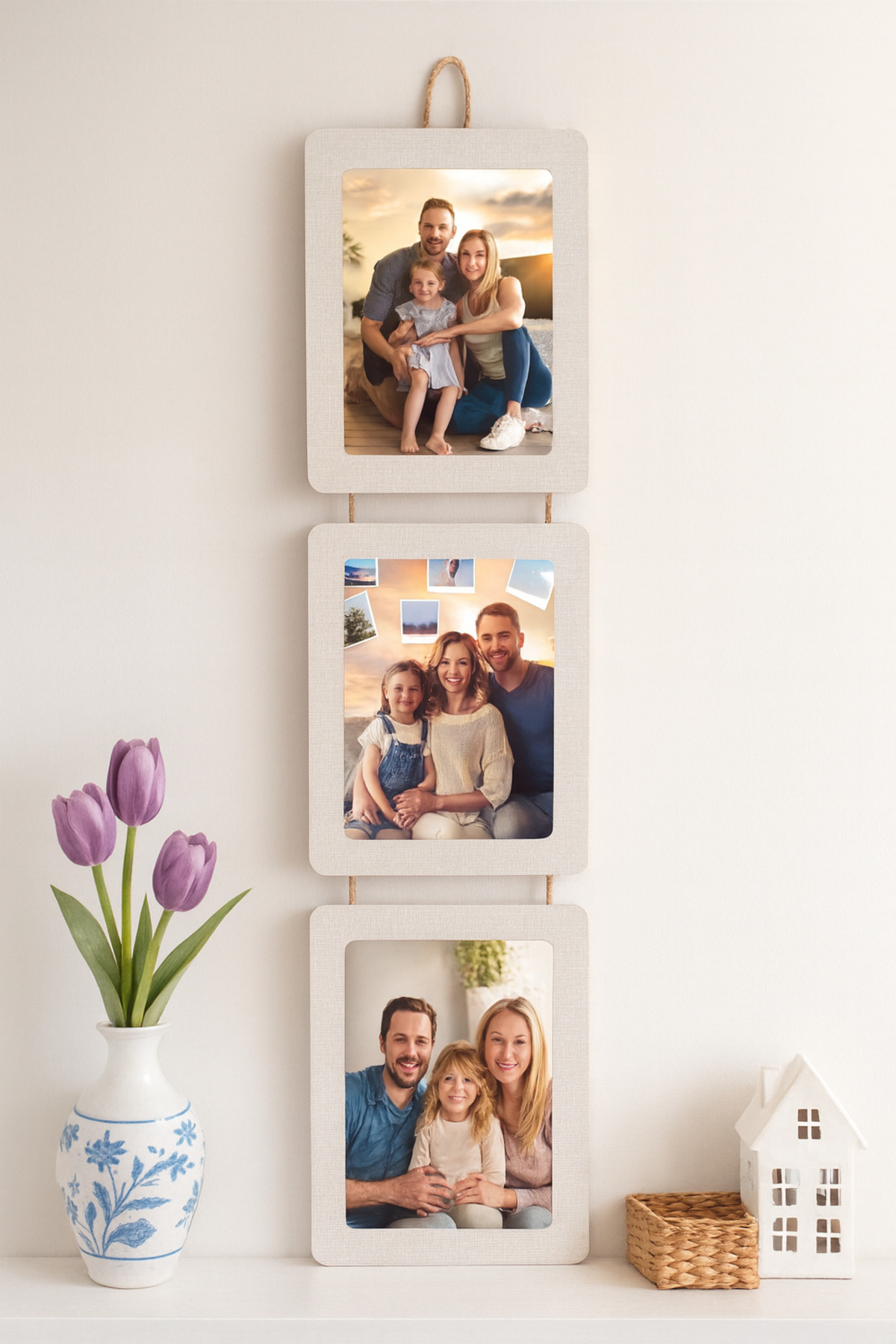 Studyo Plus İzmir Ahşap 3’lü İpli 15x21 cm Fotoğraf Çerçevesi Vizon renk