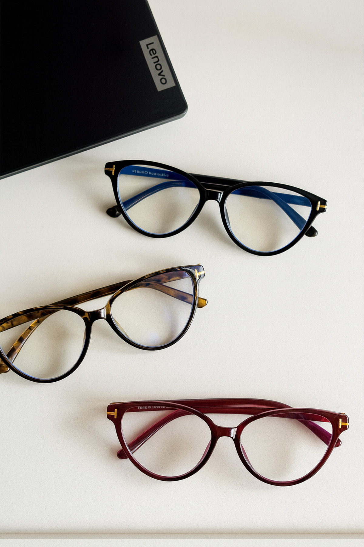 RAWEN EYEWEAR Mavi Işık Korumalı 3'LÜ SET SİYAH VE LEOPAR Cat Eye Çerçeveli Optik Uyumlu Ekran Gözlüğü