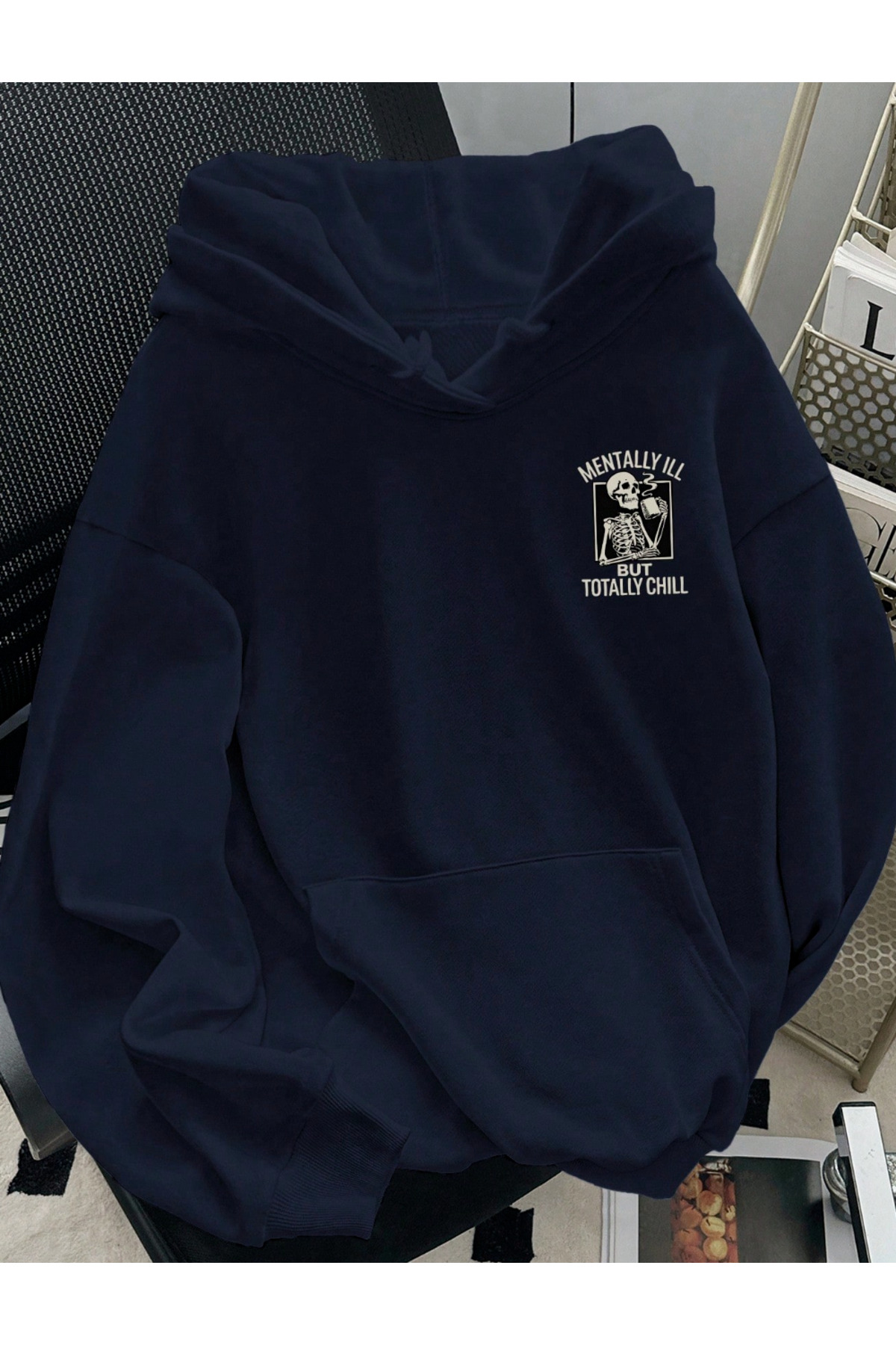 COHERENT Unisex Erkek/Kadın Renkli MENTALLY Özel Baskılı Pamuklu Oversize Kapüşonlu Sweatshirt görsel 2