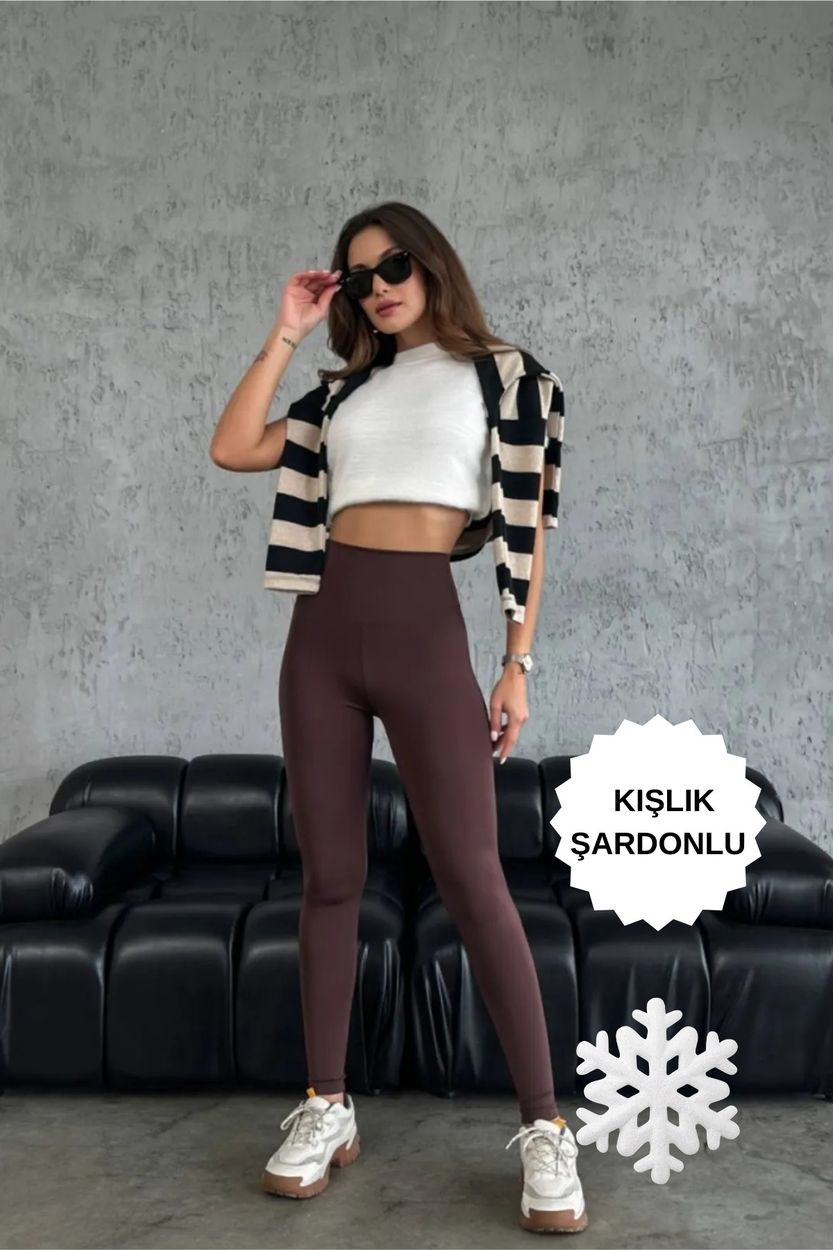 BiavSi Şardonlu Kalın Kışlık İçi Polarlı Yüksek Bel Toparlayıcı Tayt