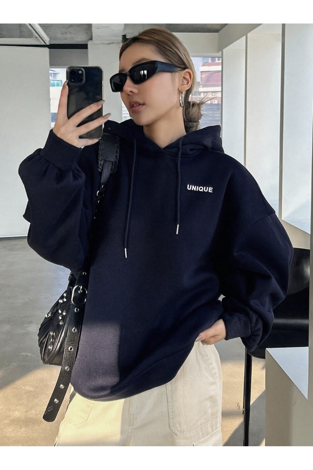 COHERENT “Yeni Sezon - Unisex Erkek/Kadın Renkli 80 Özel Baskılı Pamuklu Oversize Kapüşonlu Sweatshirt görsel 4