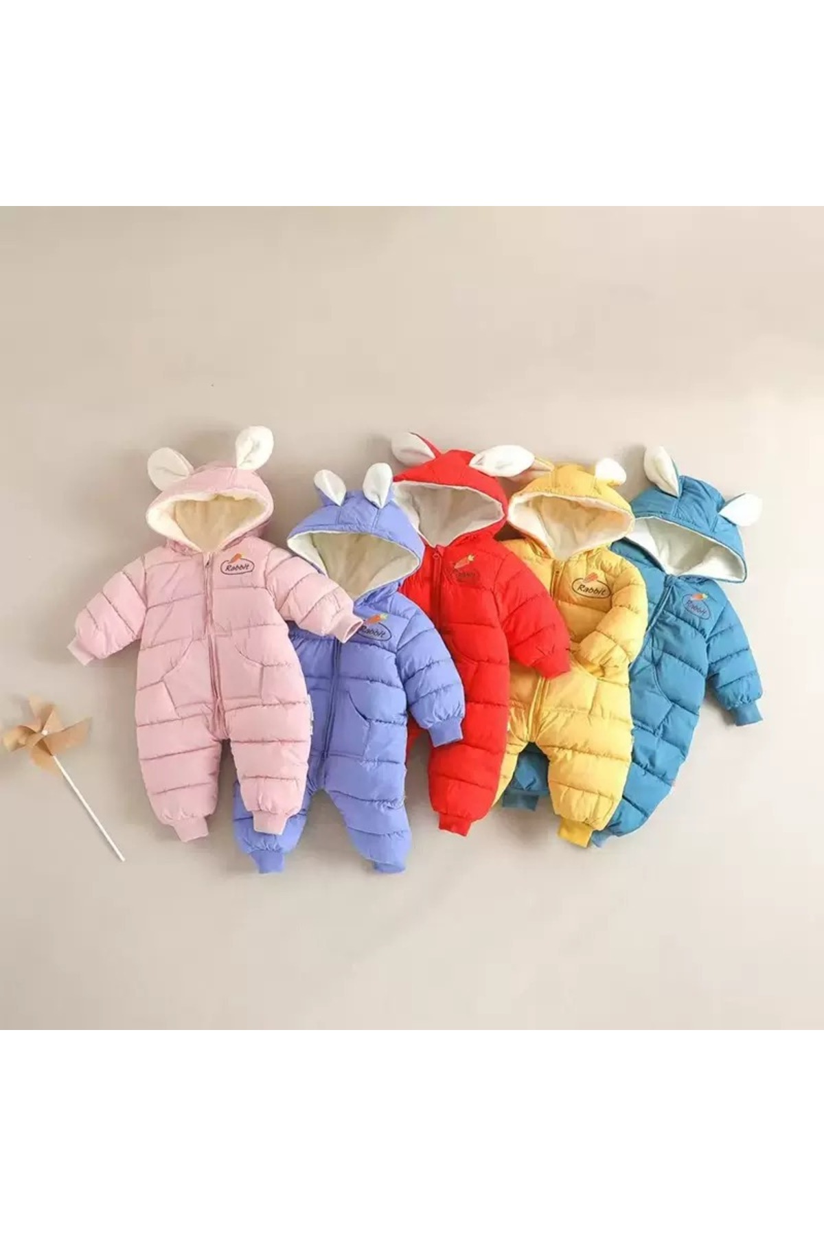 melisam.msg Kız Erkek Bebek Tavşan Kulaklı Kış Kalın Sevimli Astar Şişme Tulum Mont fotoğrafı 3 (önizleme)