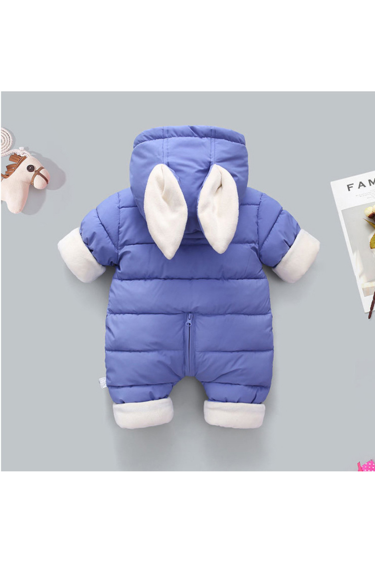 melisam.msg Kız Erkek Bebek Tavşan Kulaklı Kış Kalın Sevimli Astar Şişme Tulum Mont fotoğrafı 2 (önizleme)