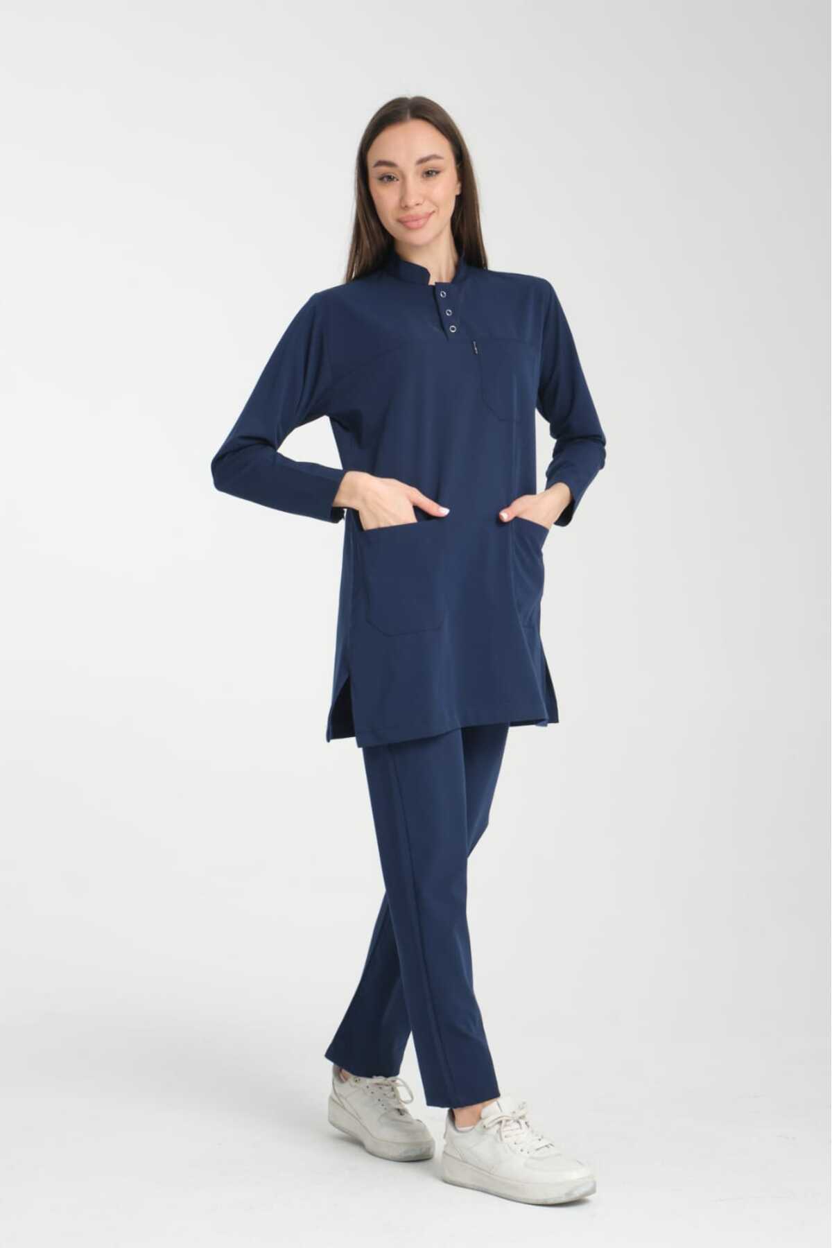 Blue Color Uniform YILMAZ Uniform Navy Blue Color Stretch Fabric Iron-Free Hijab Suit ...