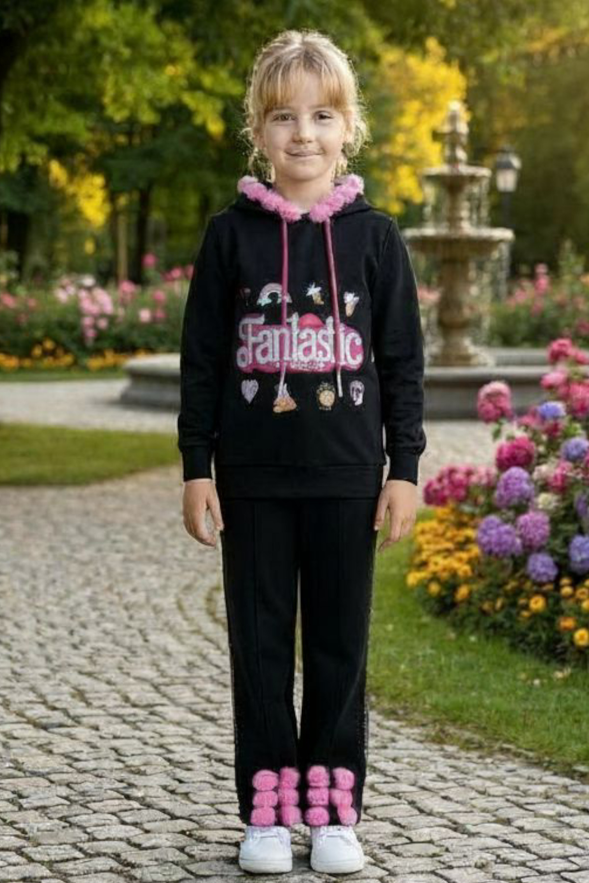 ELAFOR Kız Çocuk Baskılı ve Ponponlu Eşofman Takımı fotoğrafı 4 (önizleme)