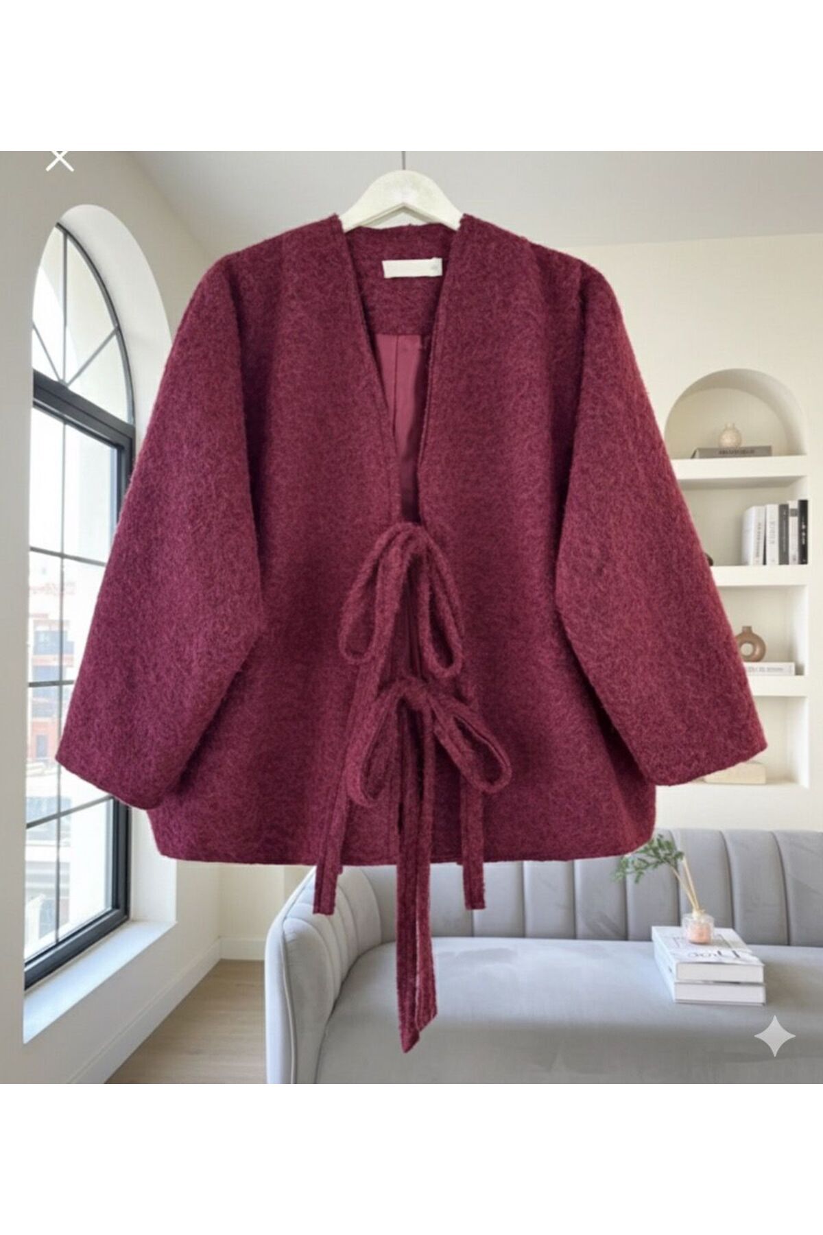 ORVINA Bağcıklı Oversize Kalıp Rüzgar Geçirmez Kışlık Kaşe Panço