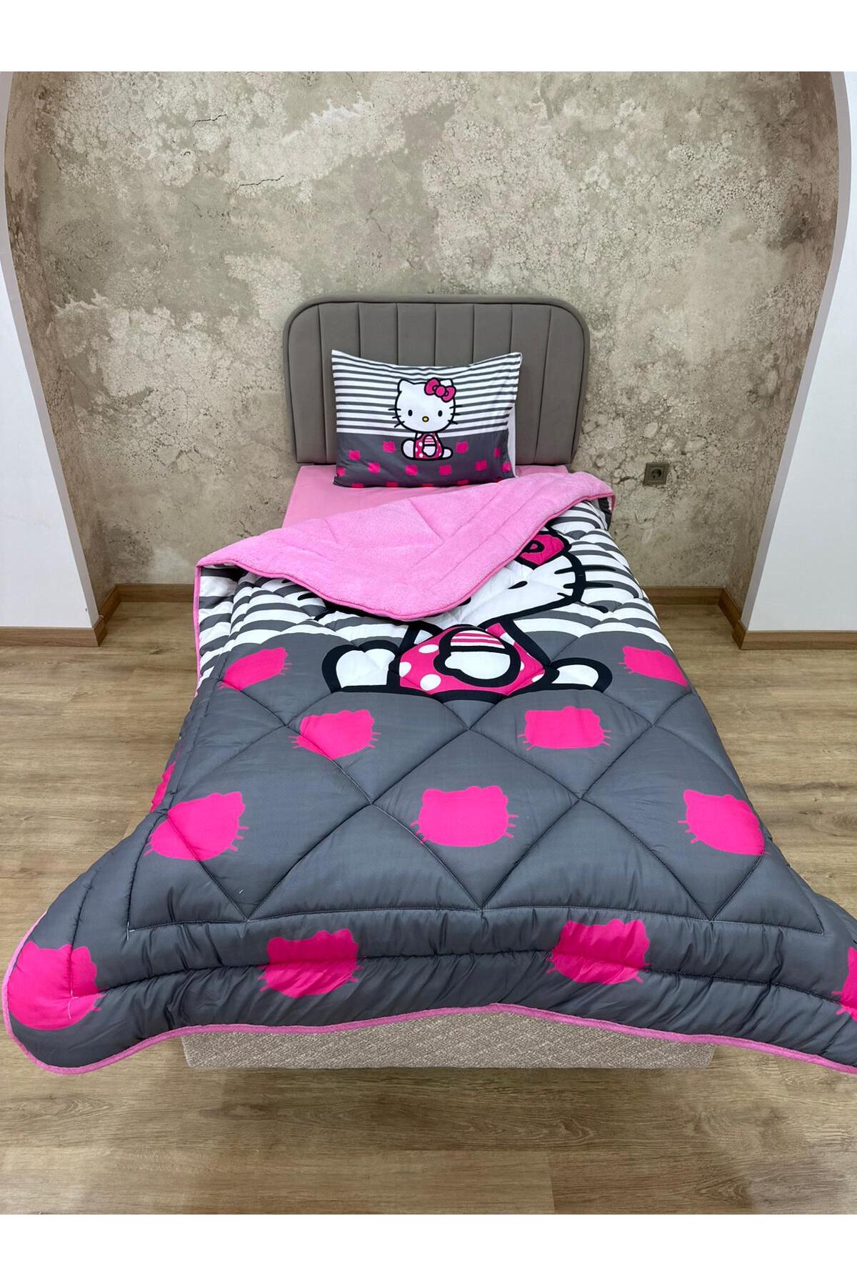 adenkahome Hello Kitty Desenli, Çift Taraflı Tek Kişilik Welsoft Uyku Yorgan Seti (ÇARŞAFLI) fotoğrafı 5 (önizleme)