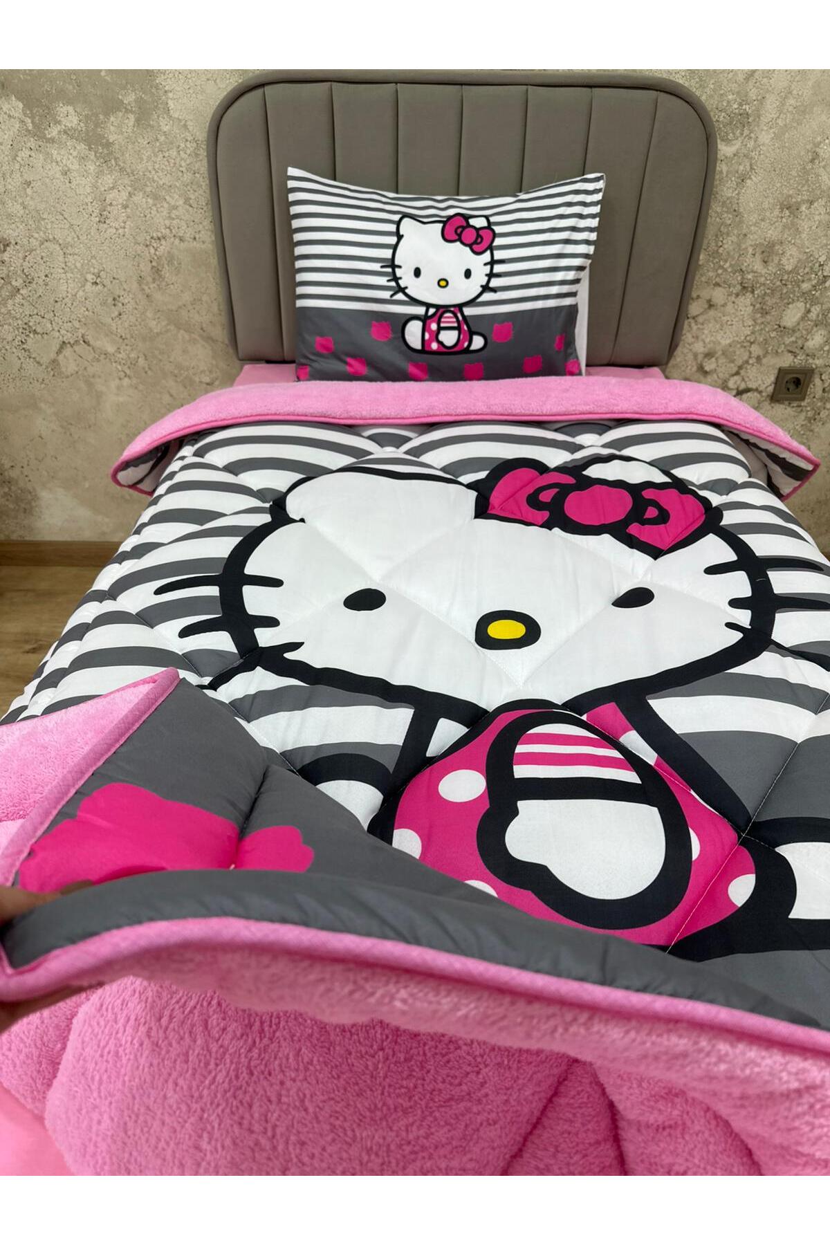 adenkahome Hello Kitty Desenli, Çift Taraflı Tek Kişilik Welsoft Uyku Yorgan Seti (ÇARŞAFLI) fotoğrafı 6 (önizleme)