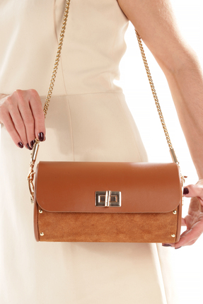 DARİNİİ Julia Taba Süet Çapraz Zincir Askılı Günlük Abiye Gerçek Deri Kadın E...