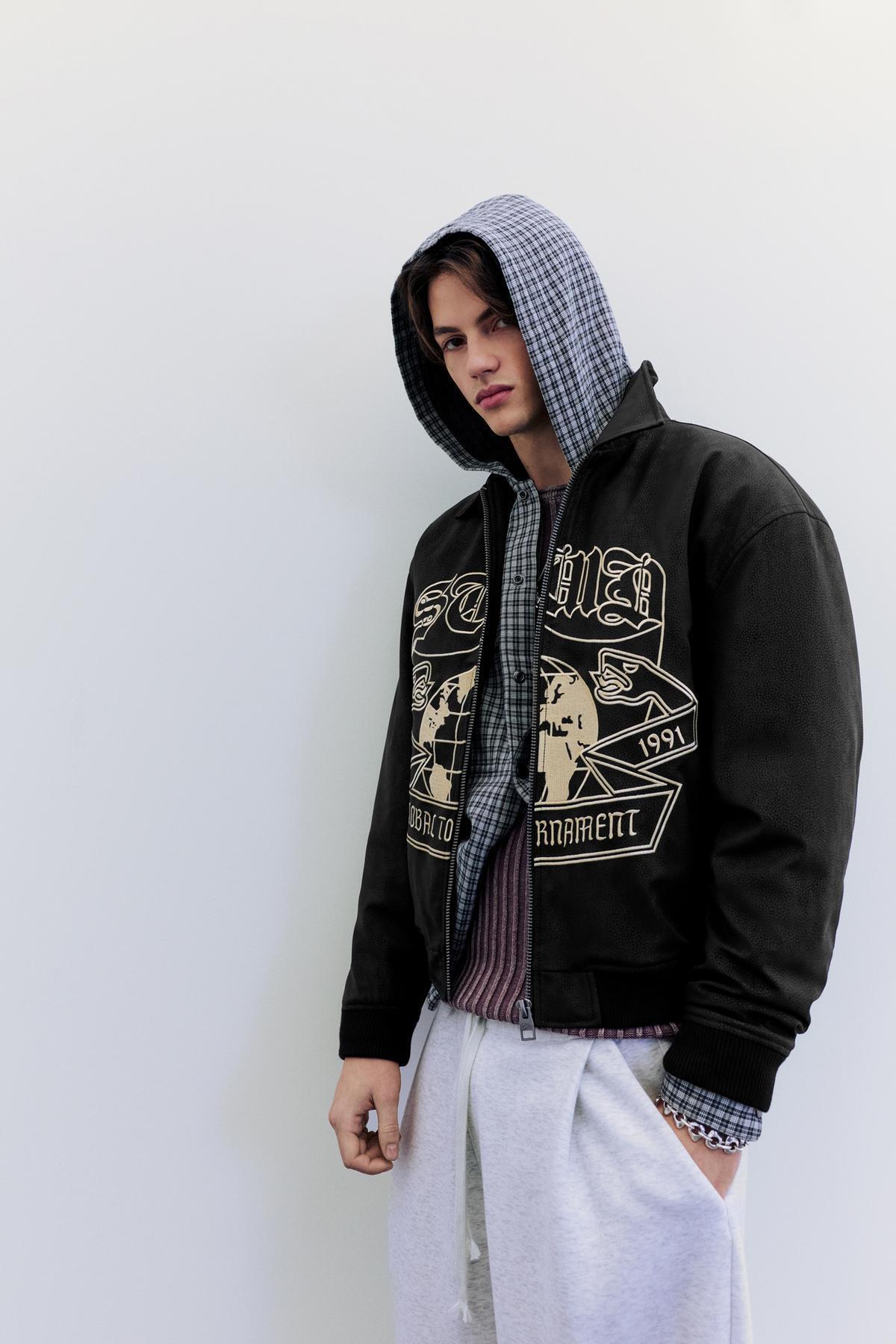 پول اند بیر ژاکت چرم مصنوعی گلدوزی شده