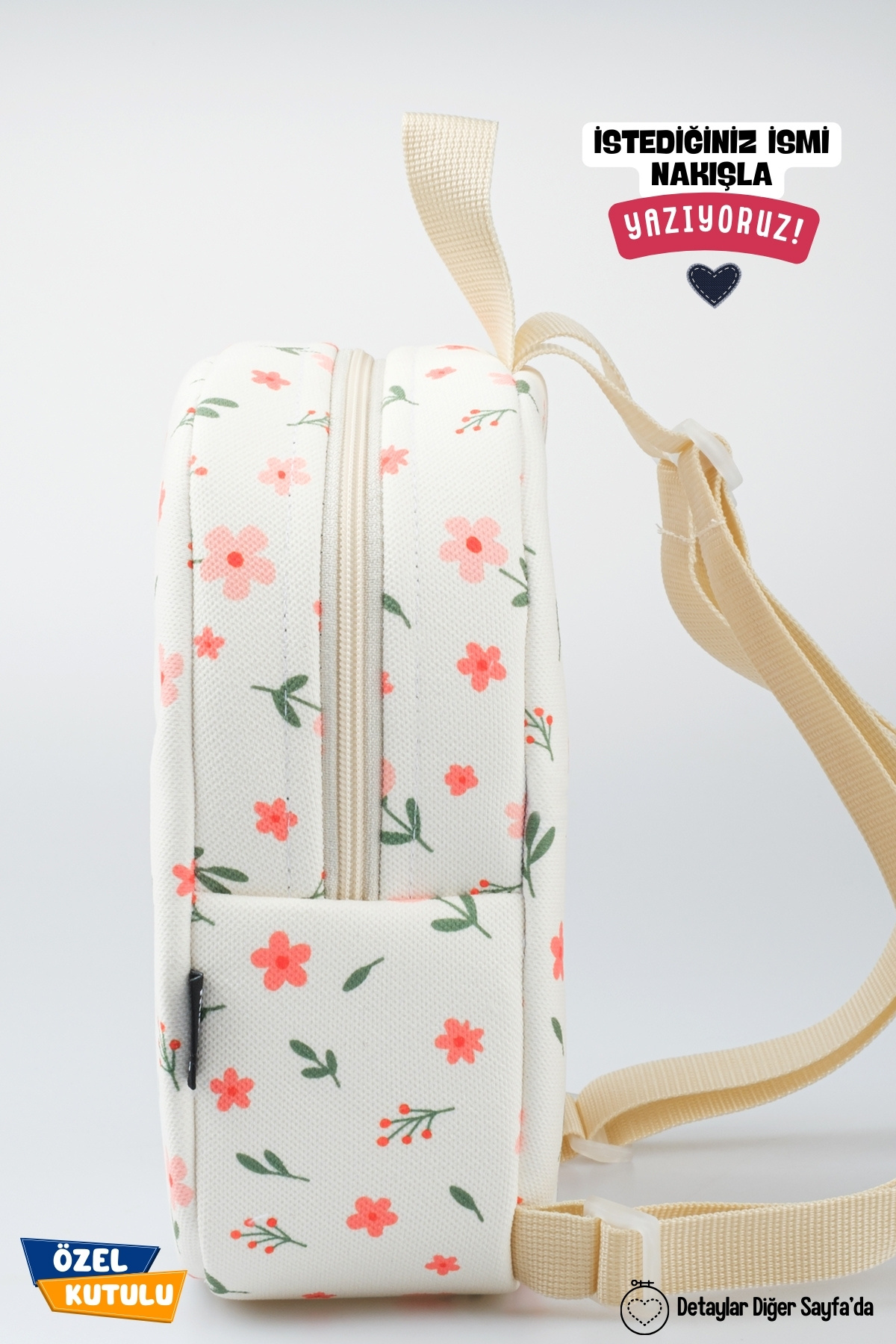 Minilee  Minik Çiçekler – Çiçek Desenli Anaokulu Kreş Çocuk Çantası Kişiye Özel Nakışlı - Görsel 7