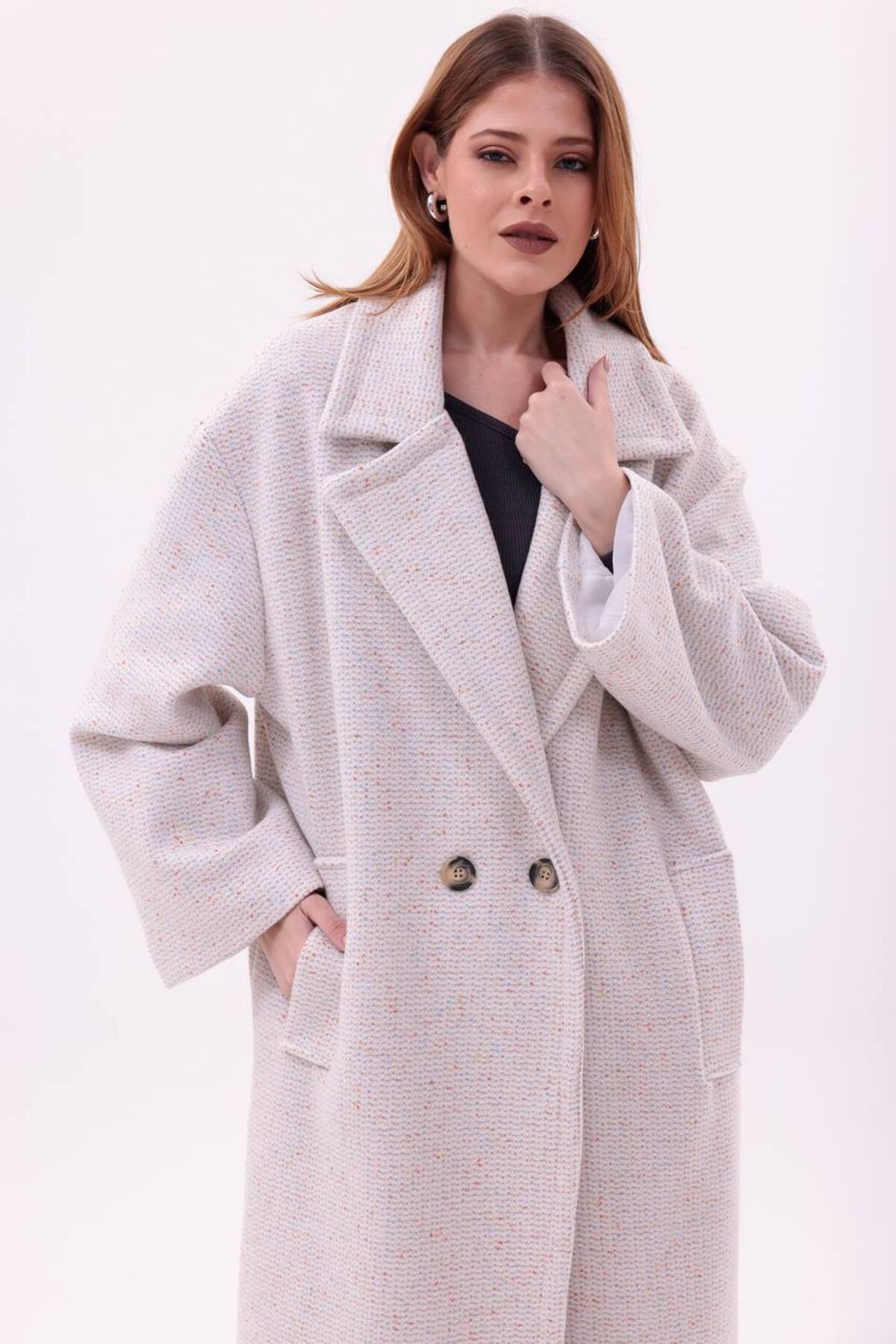 motix  Çift düğmeli içi astarlı kaşe kaban - Görsel 5