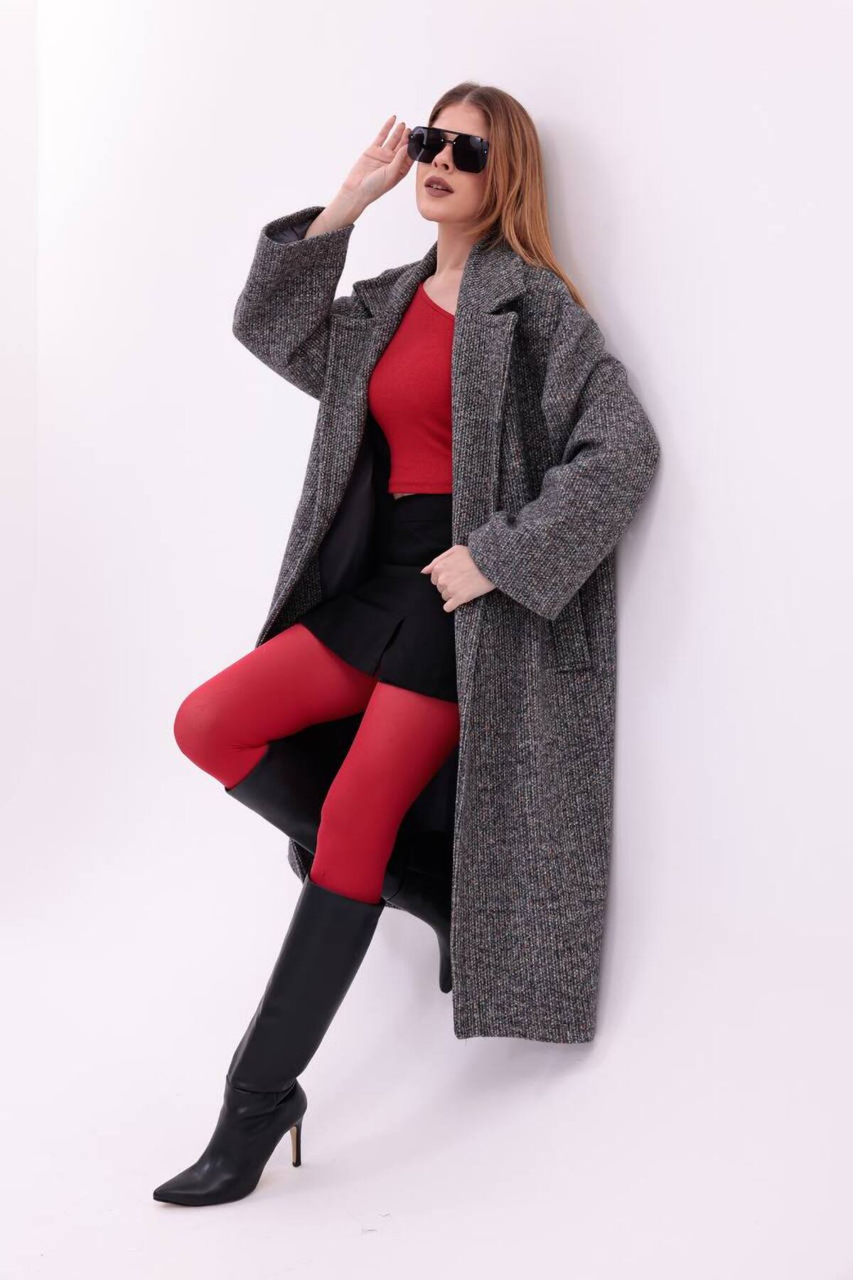 motix  Çift düğmeli içi astarlı kaşe kaban