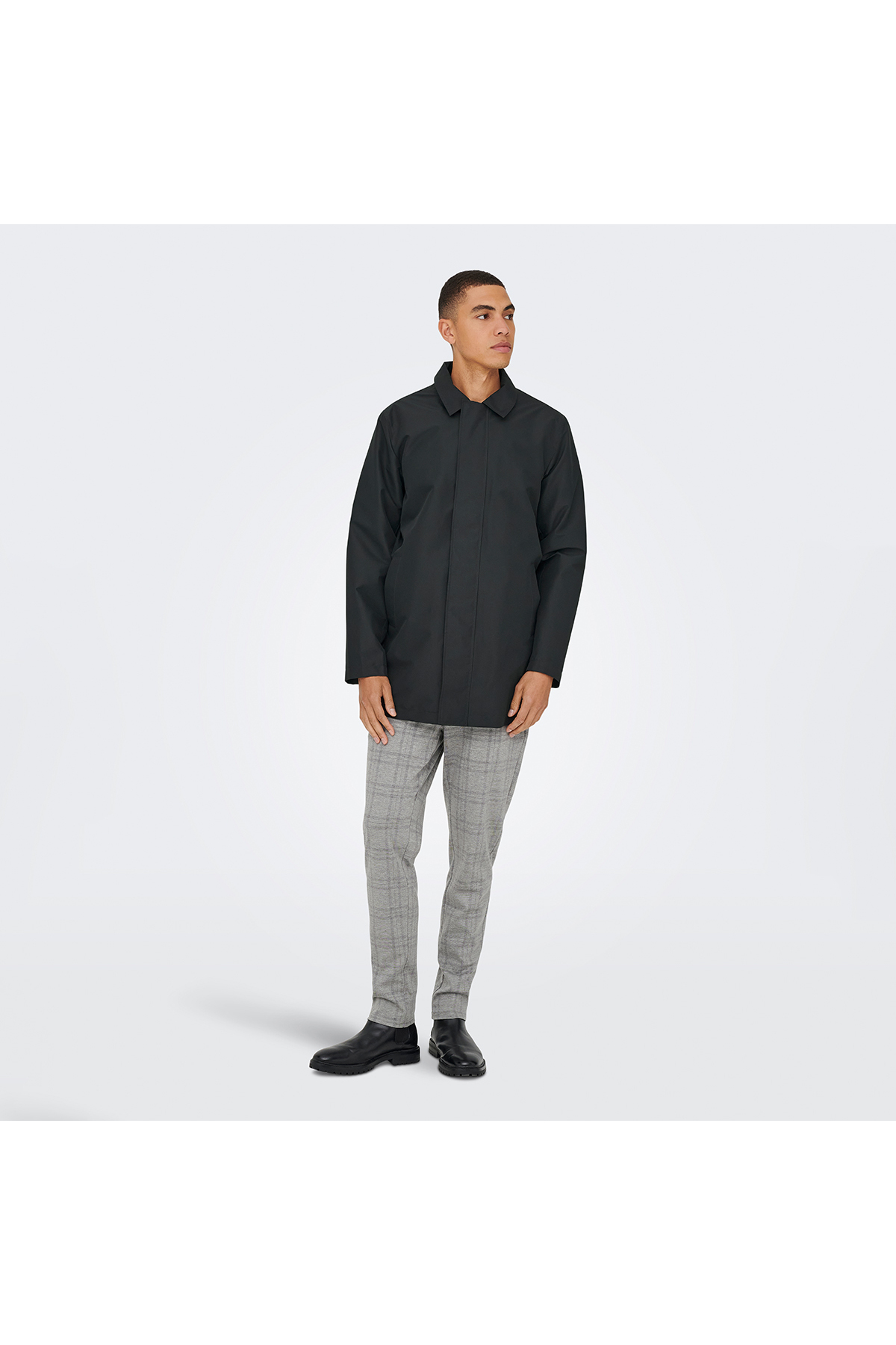 Only & Sons Only&Sons Hall Coat Erkek Siyah Klasik Yaka Kaban görsel 3