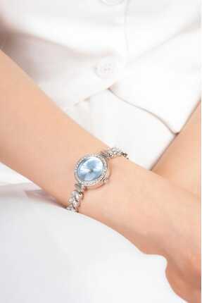 Hemiglos Taş Detaylı Gümüş Renk Buz Mavi Kadın Kol Saati