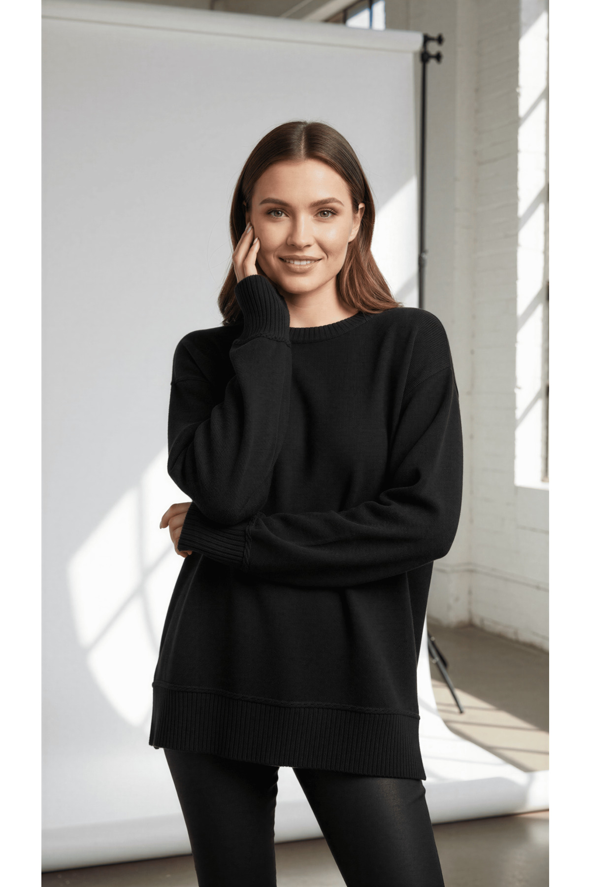 Women's Knitwear Soft Oversized Crew Neck Rib Hair Weave Detailed Homy Sweater