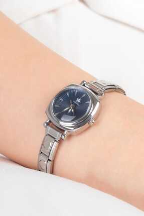 Hemiglos Kalp Detaylı Kare Kadran Metal Kordonlu Kol Saati