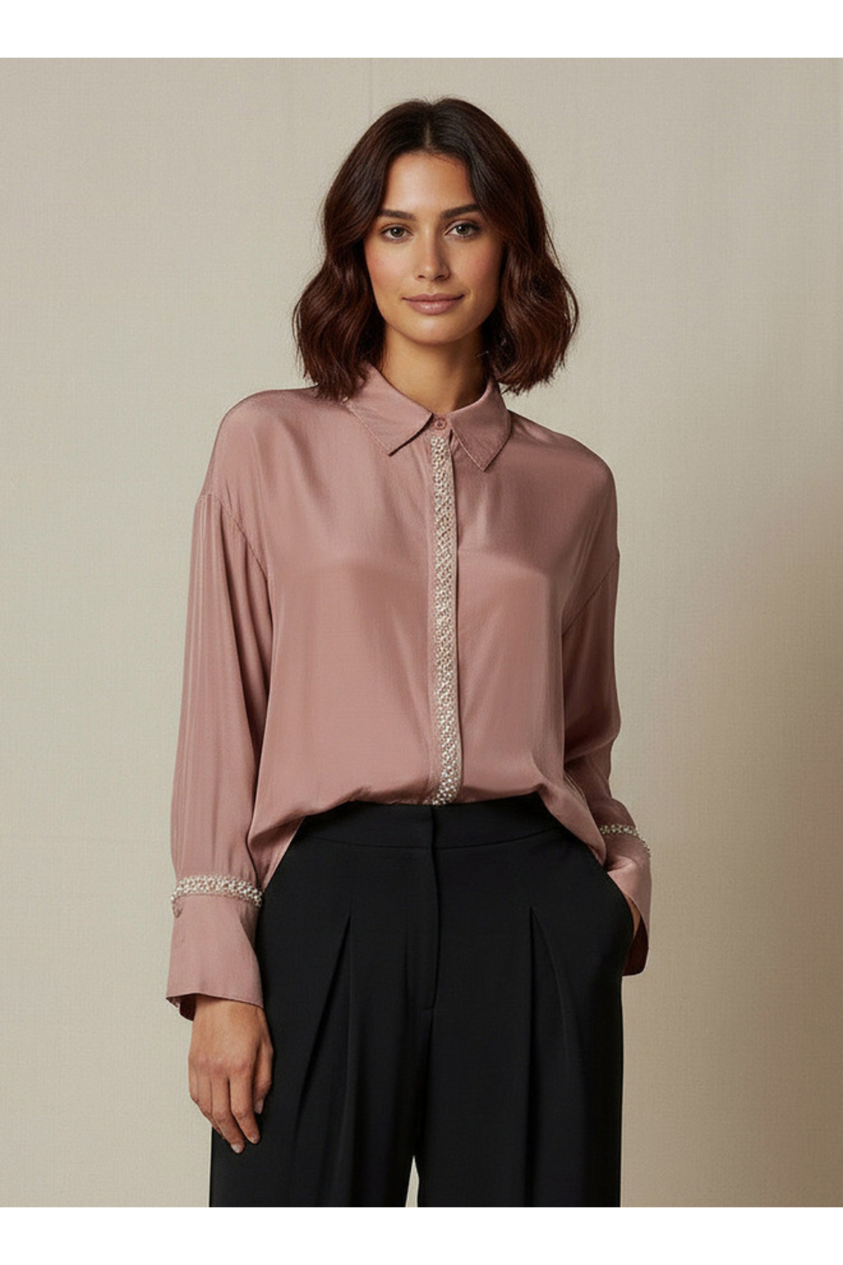 Splash FAV Shirt with Pearl Embellishment and Long Sleeves