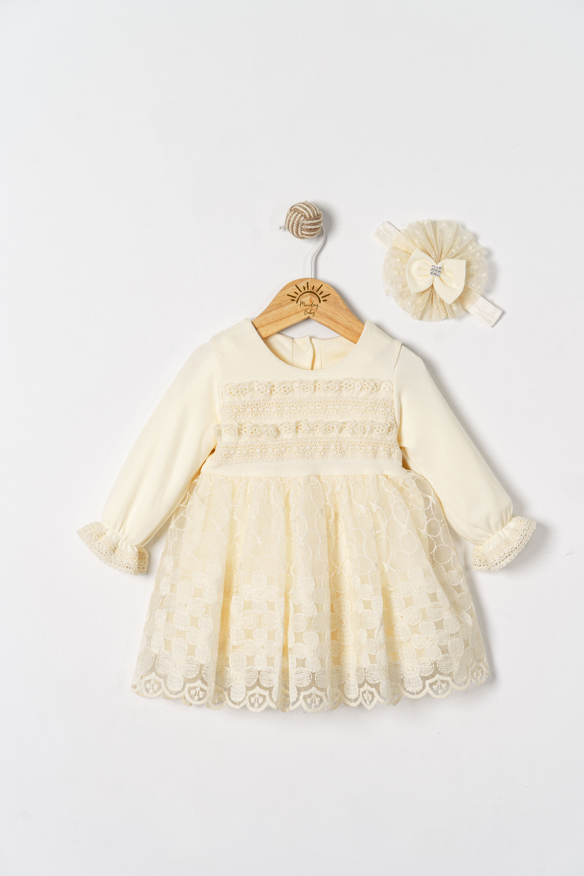 Miniday Baby Kız Bebek Mevlütlük Elbise Bandanalı Dantelli Yeni doğan Hastane çıkışı Gelinlik Abiye Mevlitlik 67- fotoğrafı 2 (önizleme)