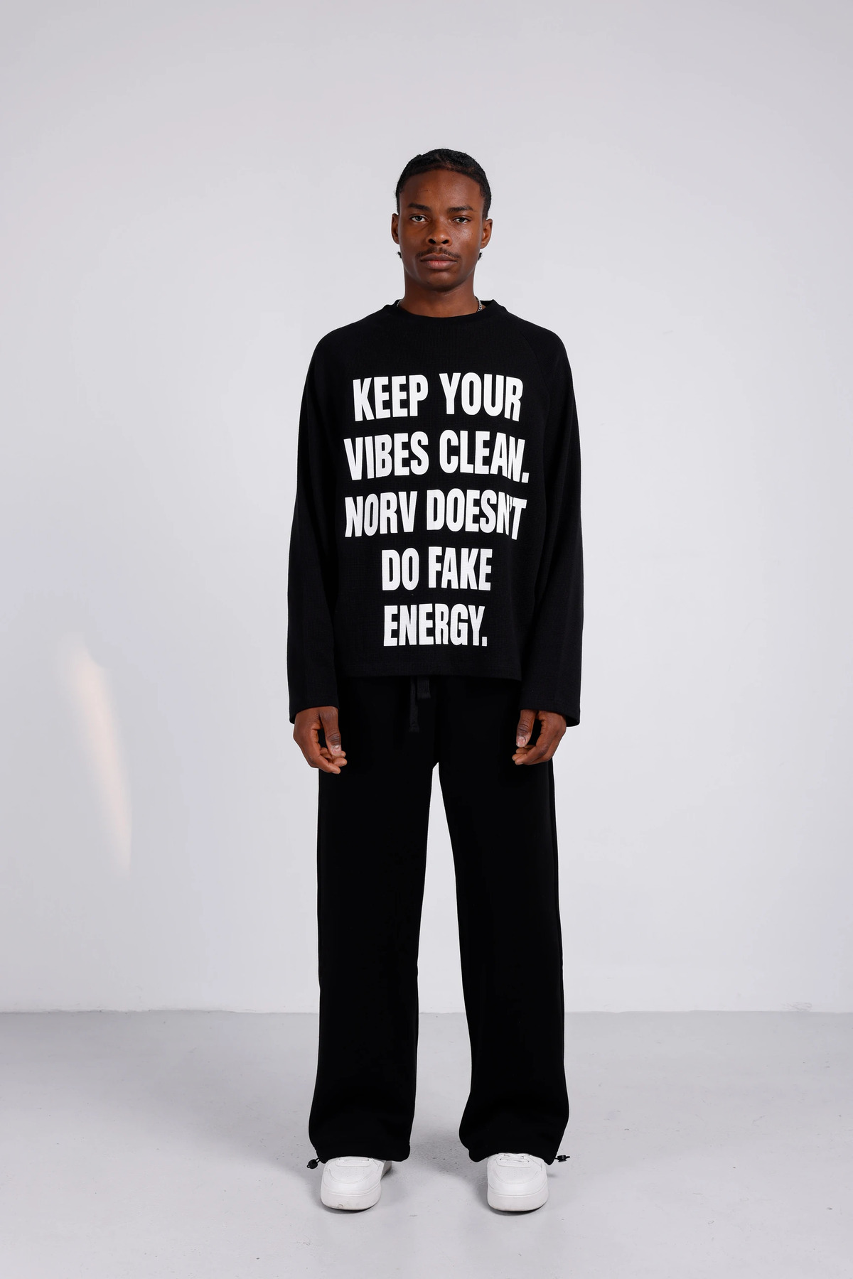 norv Waffle Dokuma Uzun Kollu Oversize T-shirt Boxy Kesim görsel 2