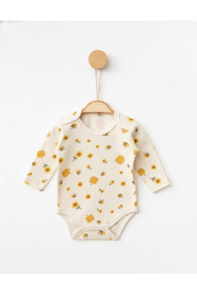 OREVİA %100 Pamuk Arı Baskılı Uzun Kollu Çıtçıtlı Bebek Body