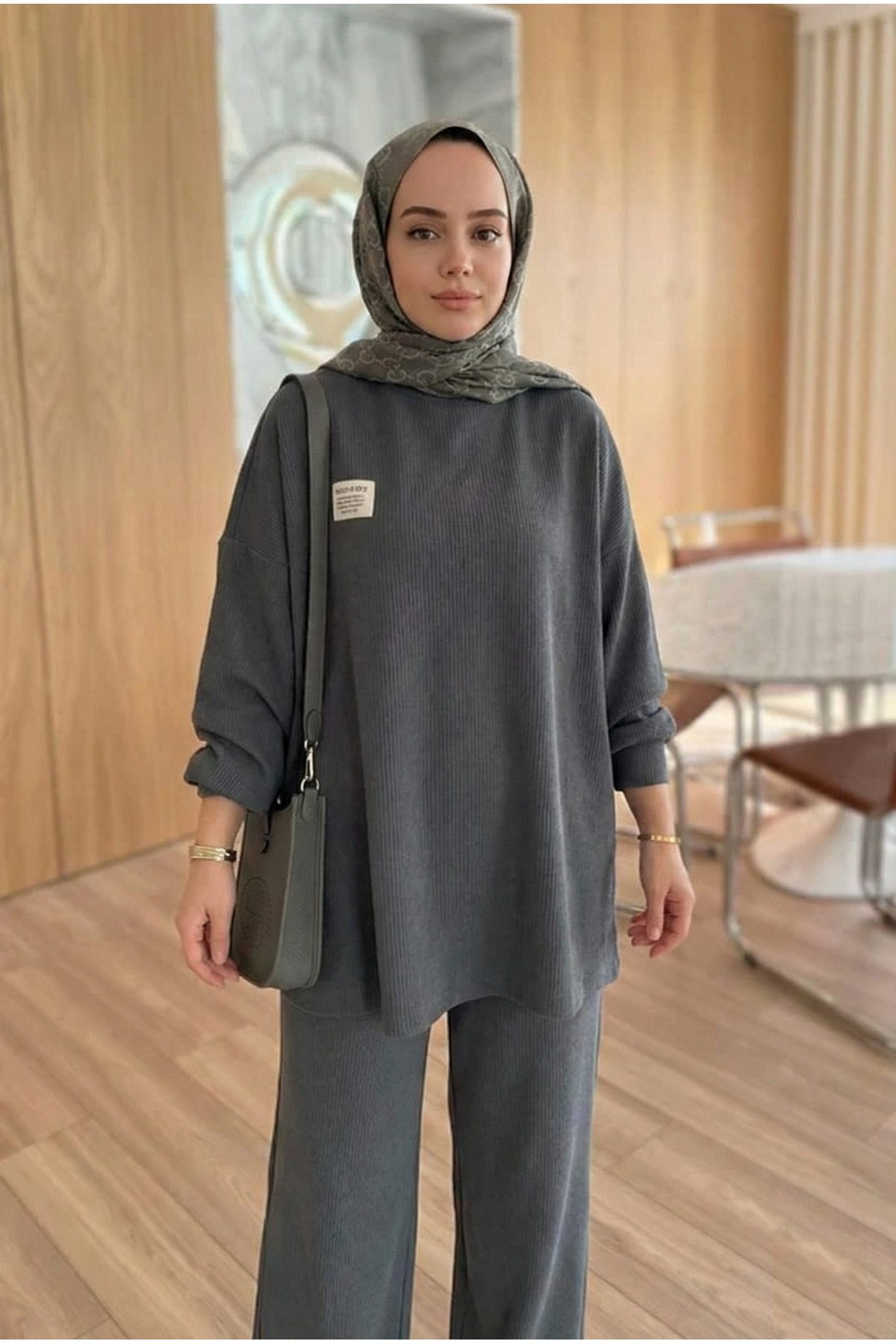 unika boutique Fitilli Armalı Detaylı Oversize Kaşkorse Basic Alt Üst Takım görsel 2