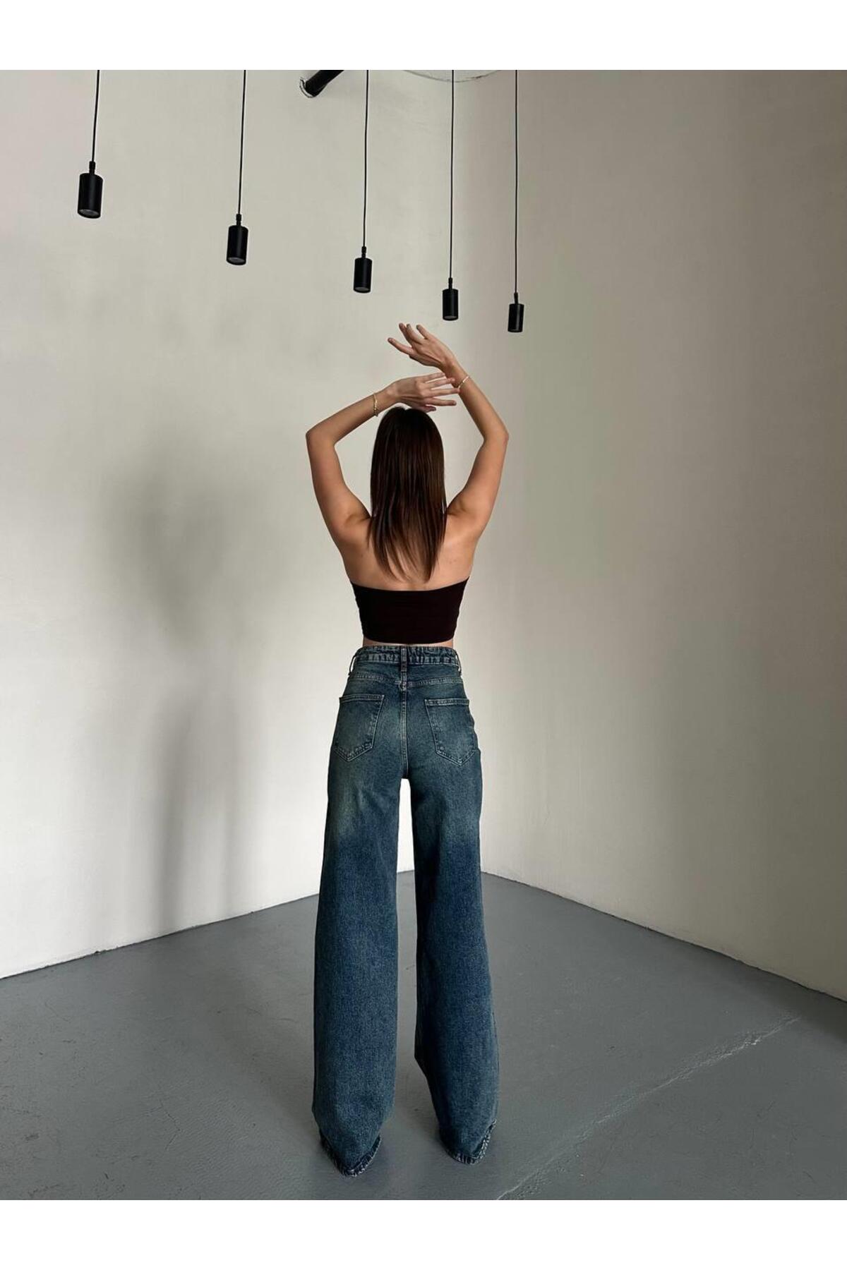 Safari  Palazzo Pantolon Likralı Yeşil Tintli - Görsel 6