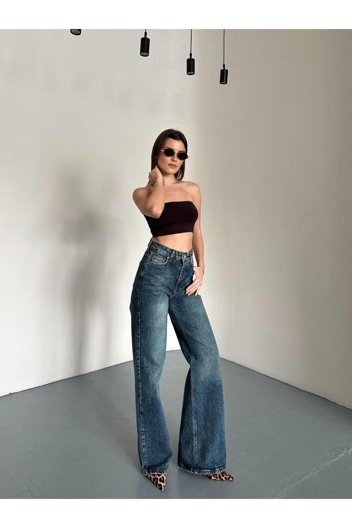 Safari  Palazzo Pantolon Likralı Yeşil Tintli - Görsel 2